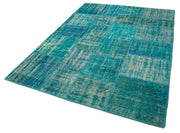 Handmade Area Rug - Turquoise Patchwork Cotton Wool Vintage Rug 5'8''x7'10''