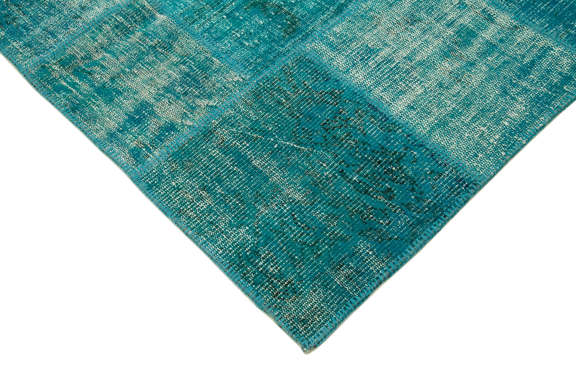 Handmade Area Rug - Turquoise Patchwork Cotton Wool Vintage Rug 5'8''x7'10''