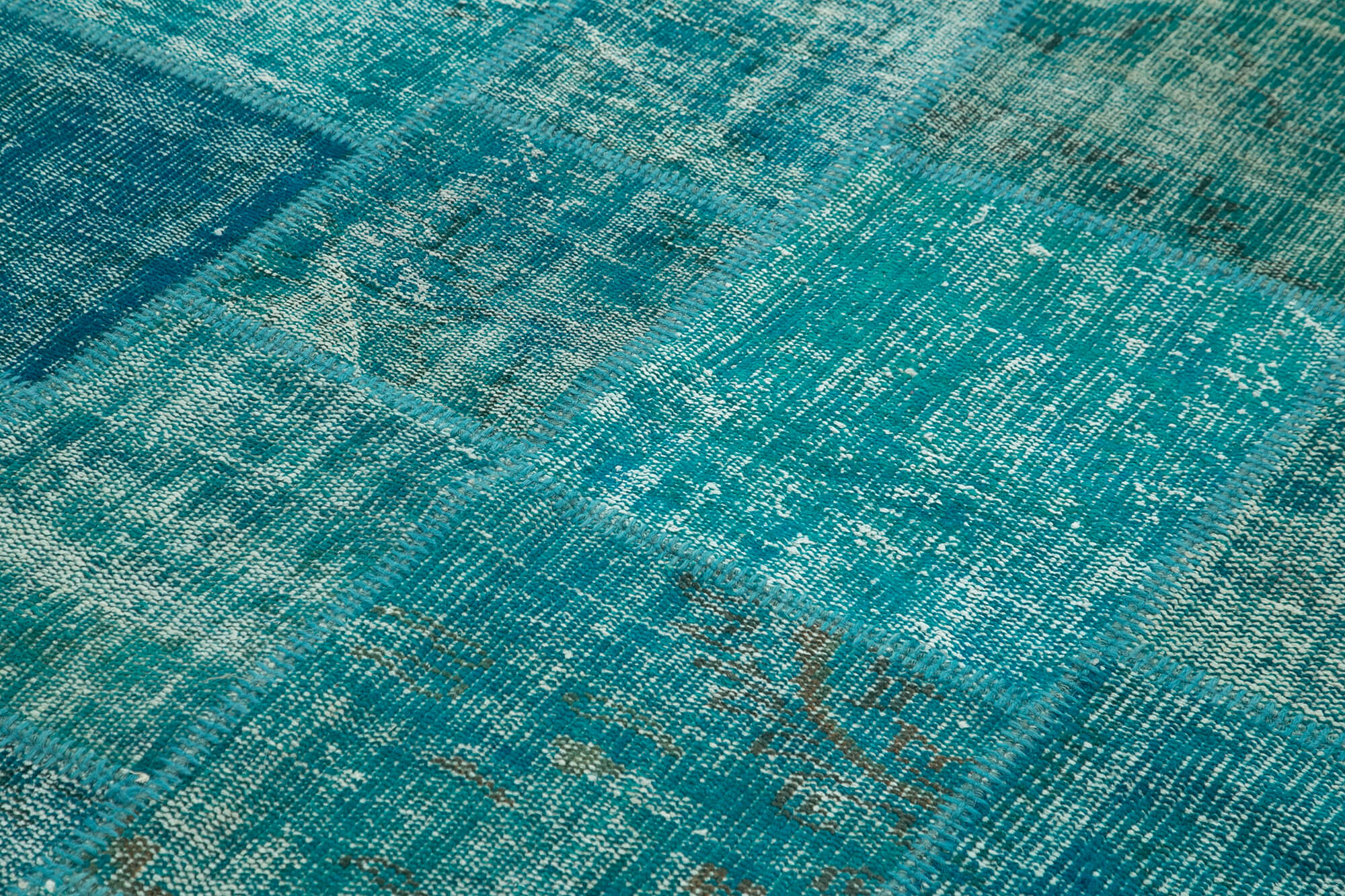 Handmade Area Rug - Turquoise Patchwork Cotton Wool Vintage Rug 5'8''x7'10''