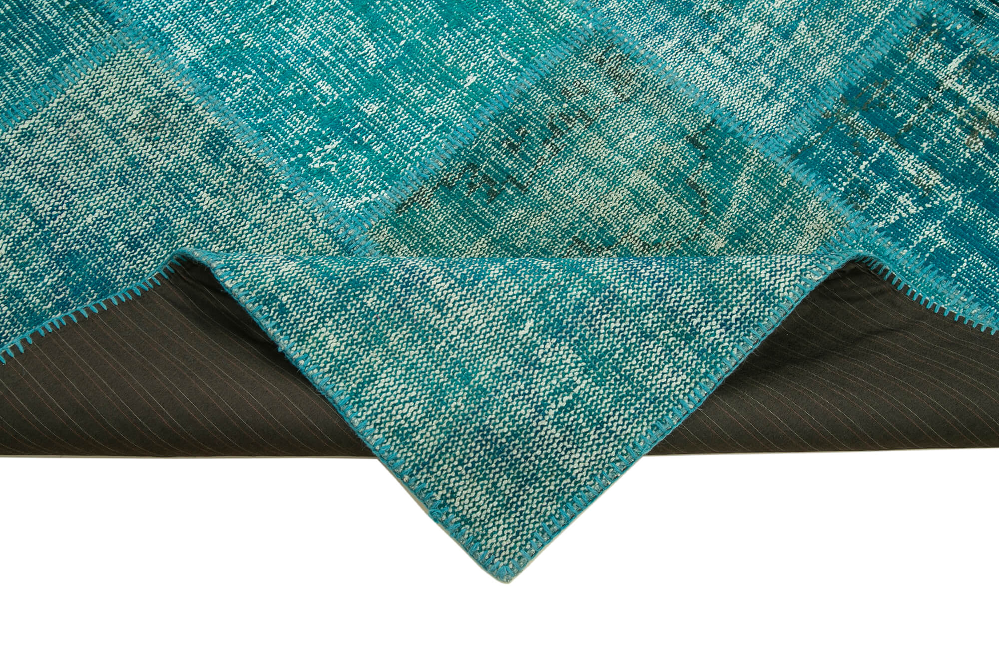 Handmade Area Rug - Turquoise Patchwork Cotton Wool Vintage Rug 5'8''x7'10''