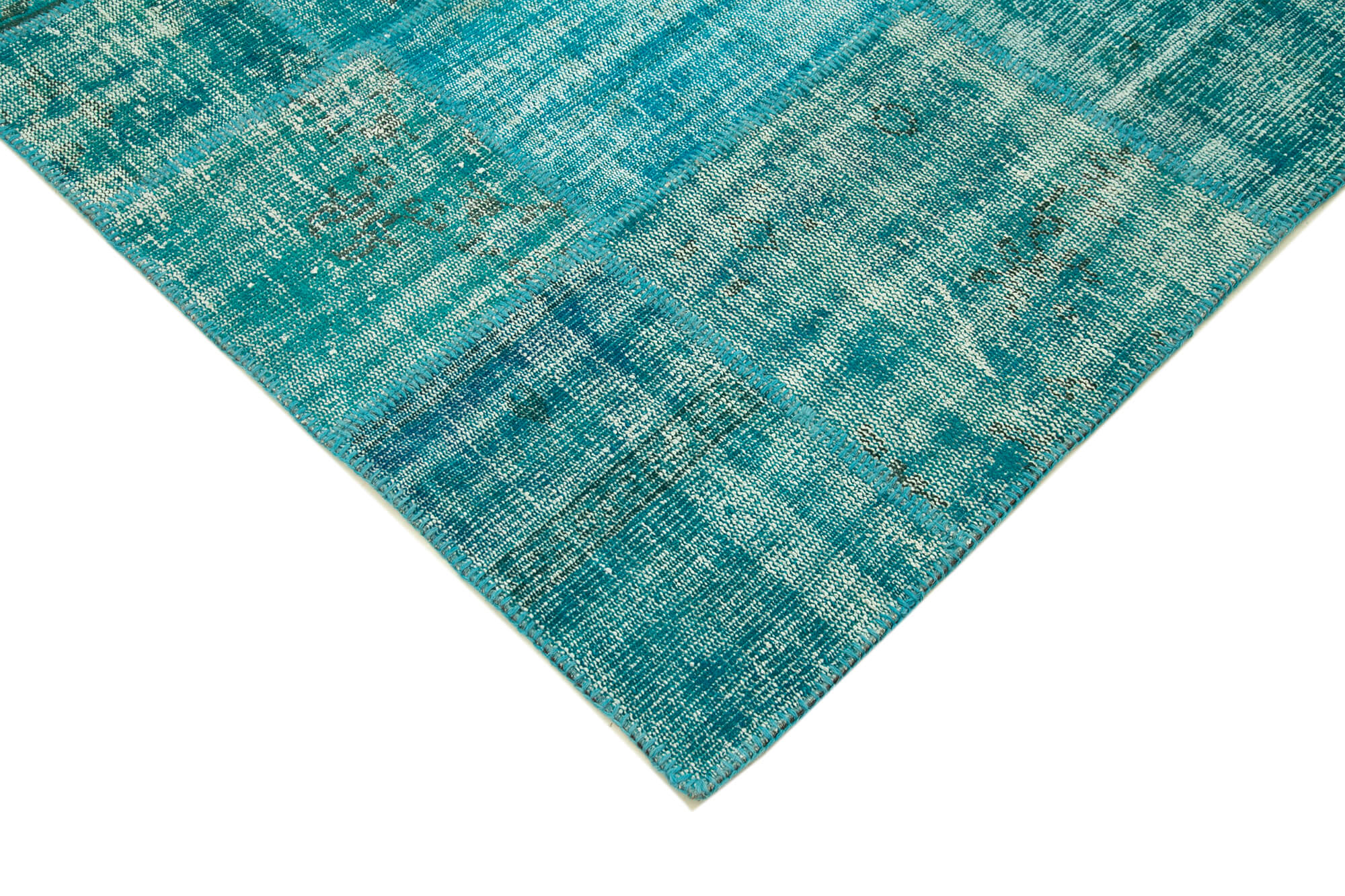 Handmade Area Rug – Turquoise Patchwork Cotton Wool Vintage Carpet 5'9''x7'10''