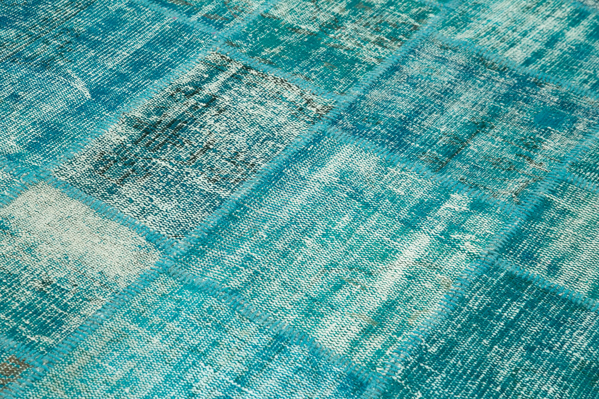 Handmade Area Rug – Turquoise Patchwork Cotton Wool Vintage Carpet 5'9''x7'10''