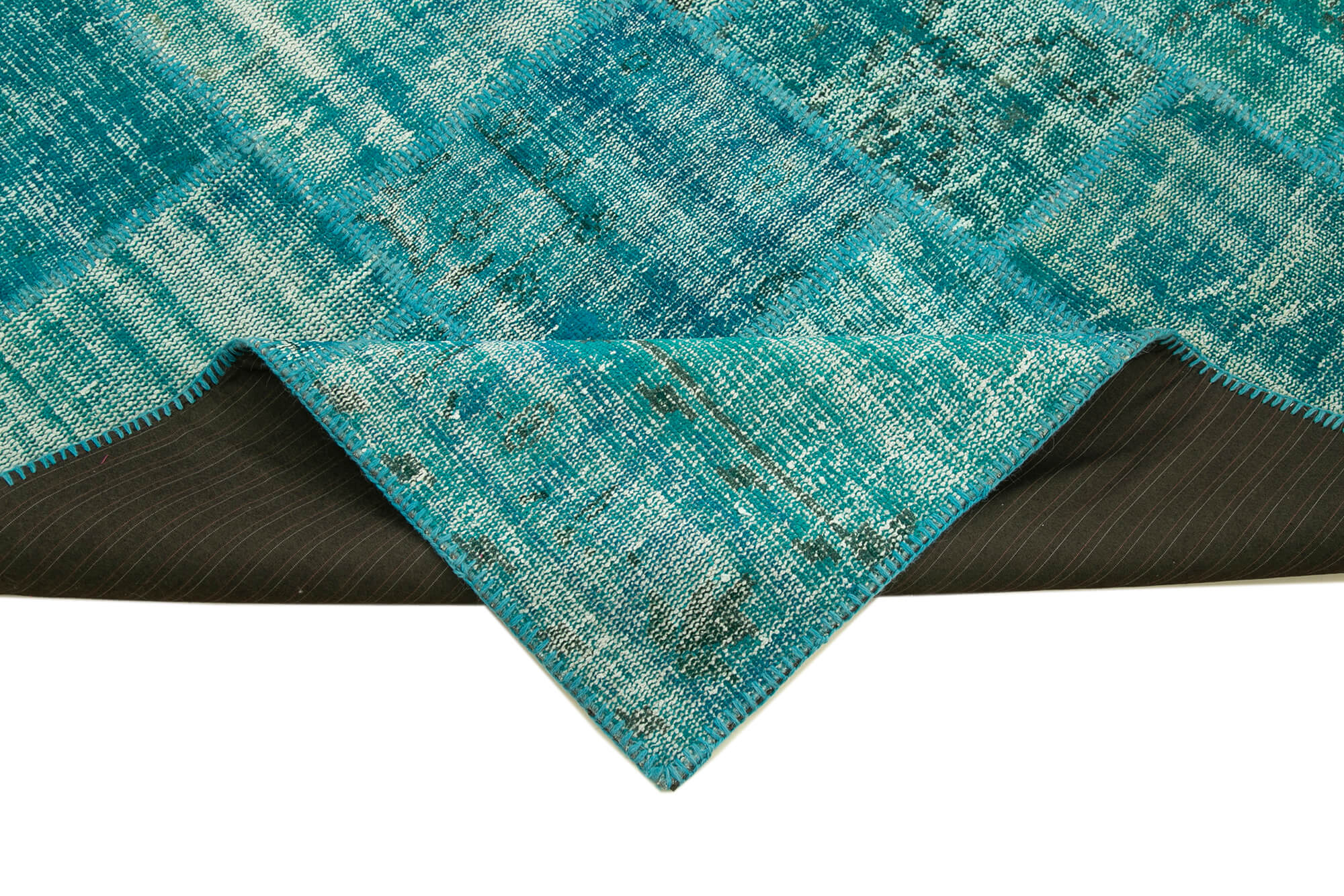 Handmade Area Rug – Turquoise Patchwork Cotton Wool Vintage Carpet 5'9''x7'10''