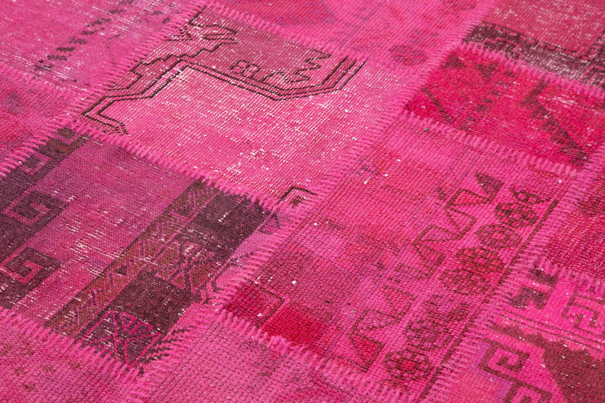 Handmade Patchwork Area Rug - Pink Cotton Wool Vintage Wool Rug 5'8''x8'2''