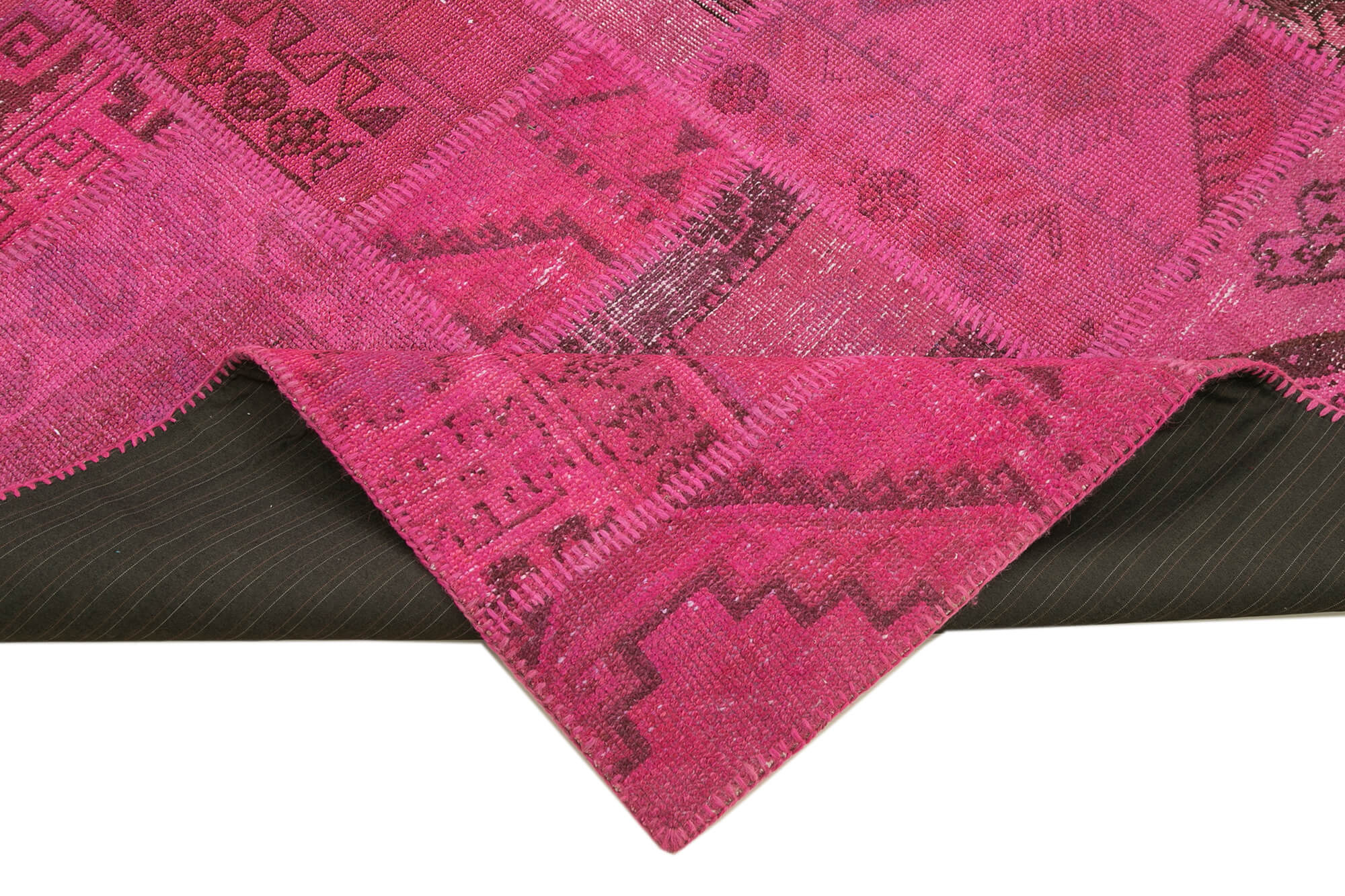 Handmade Patchwork Area Rug - Pink Cotton Wool Vintage Wool Rug 5'8''x8'2''