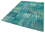 Handmade Area Rug - Kirk Yama Turquoise Patchwork Cotton Wool Blend 5'8"x7'10"