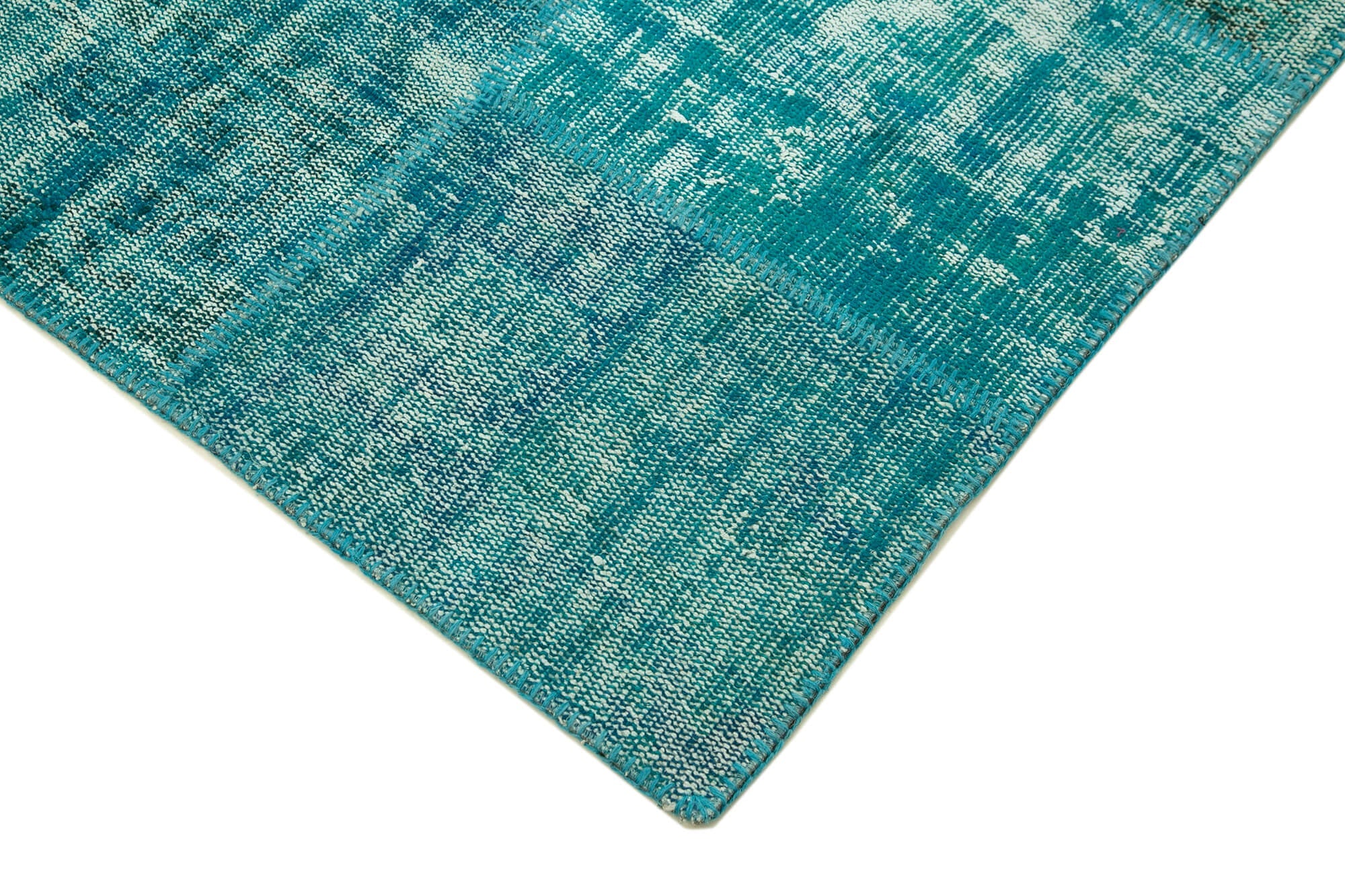 Handmade Area Rug - Kirk Yama Turquoise Patchwork Cotton Wool Blend 5'8"x7'10"