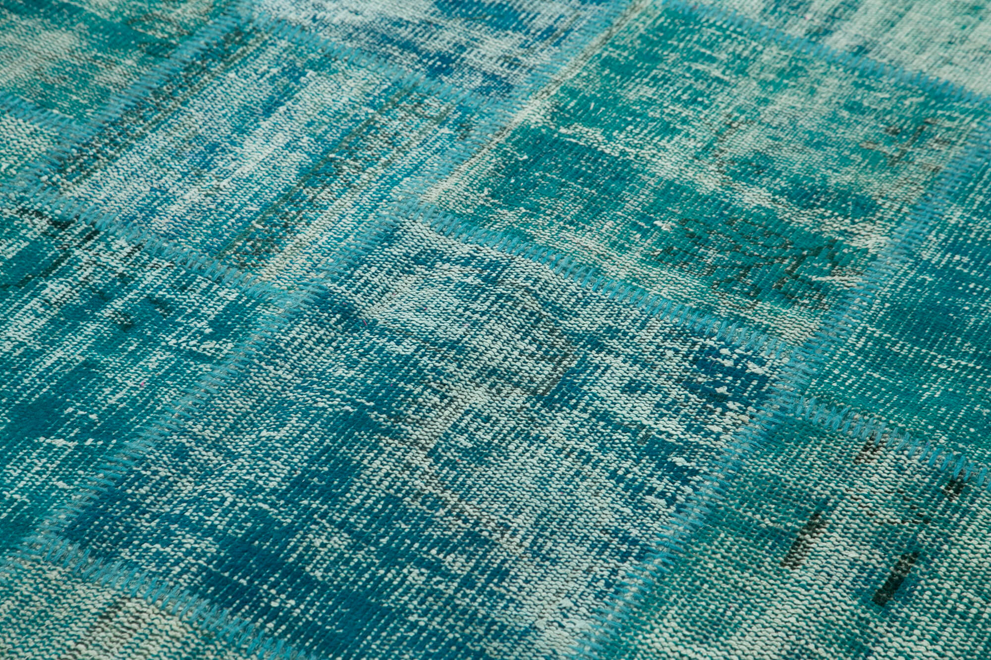 Handmade Area Rug - Kirk Yama Turquoise Patchwork Cotton Wool Blend 5'8"x7'10"