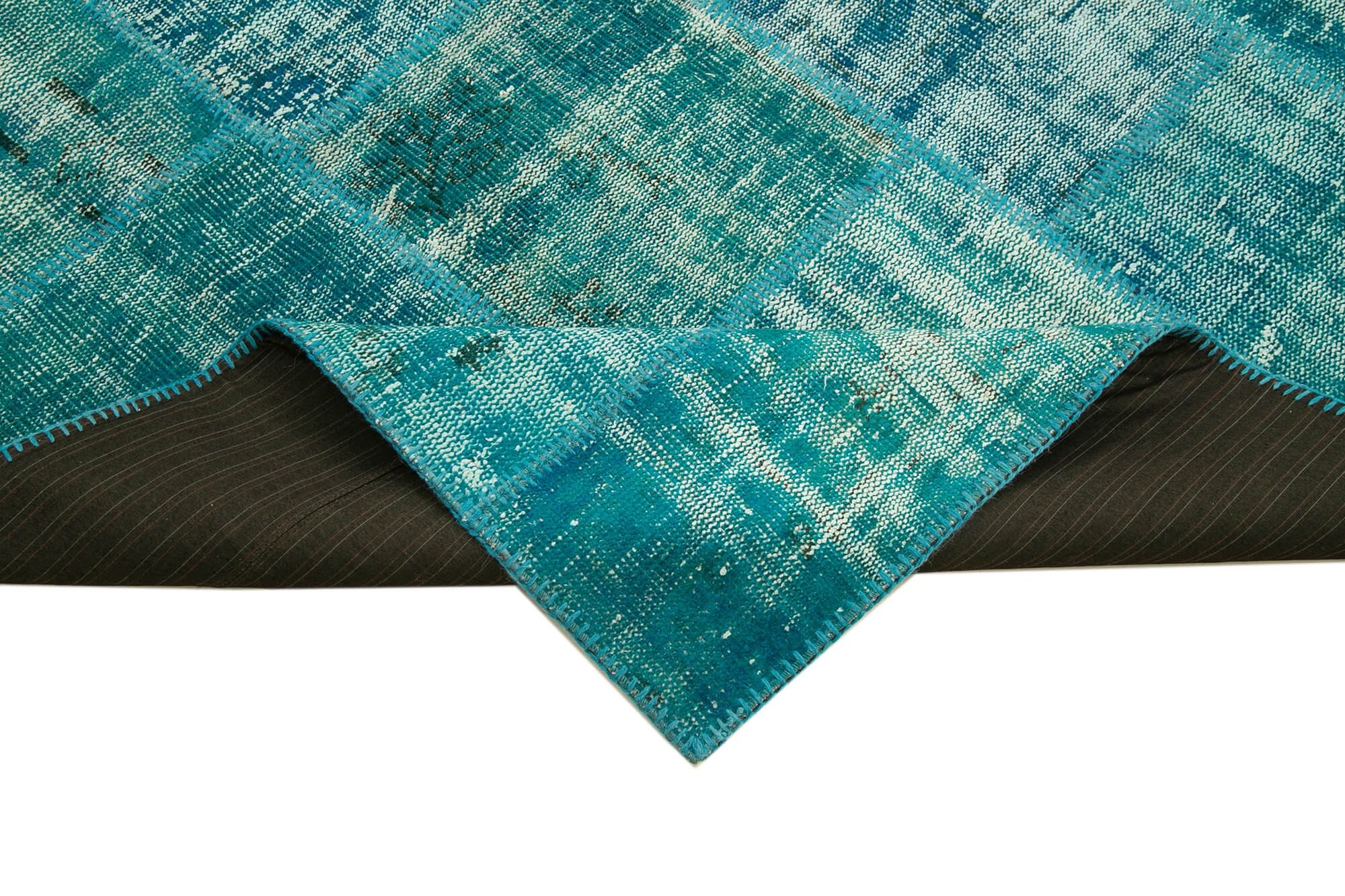Handmade Area Rug - Kirk Yama Turquoise Patchwork Cotton Wool Blend 5'8"x7'10"