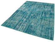 Handmade Area Rug - Turquoise Patchwork Cotton Wool Vintage Turkish Carpet 5'9''x8'1''