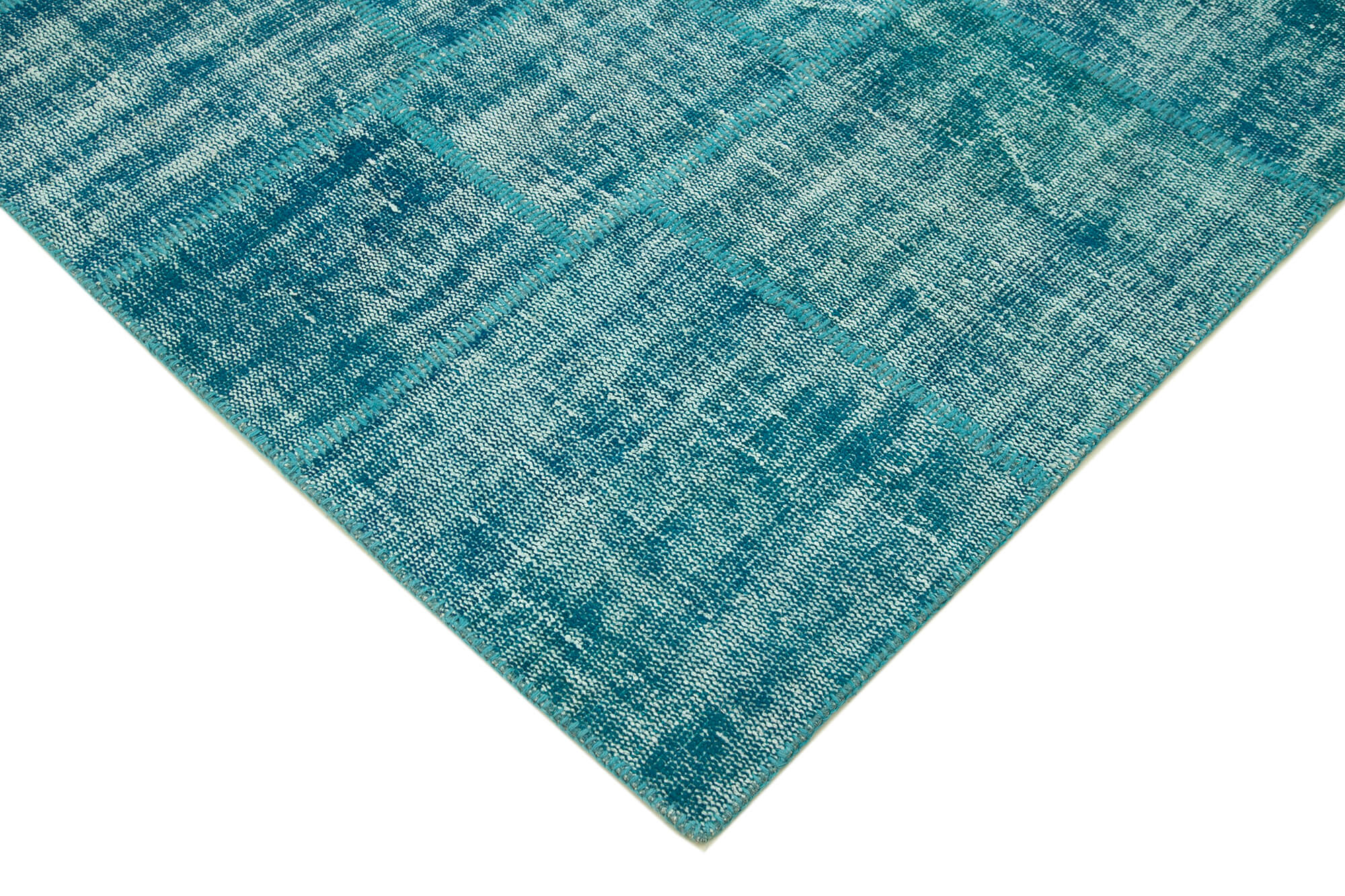 Handmade Area Rug - Turquoise Patchwork Cotton Wool Vintage Turkish Carpet 5'9''x8'1''