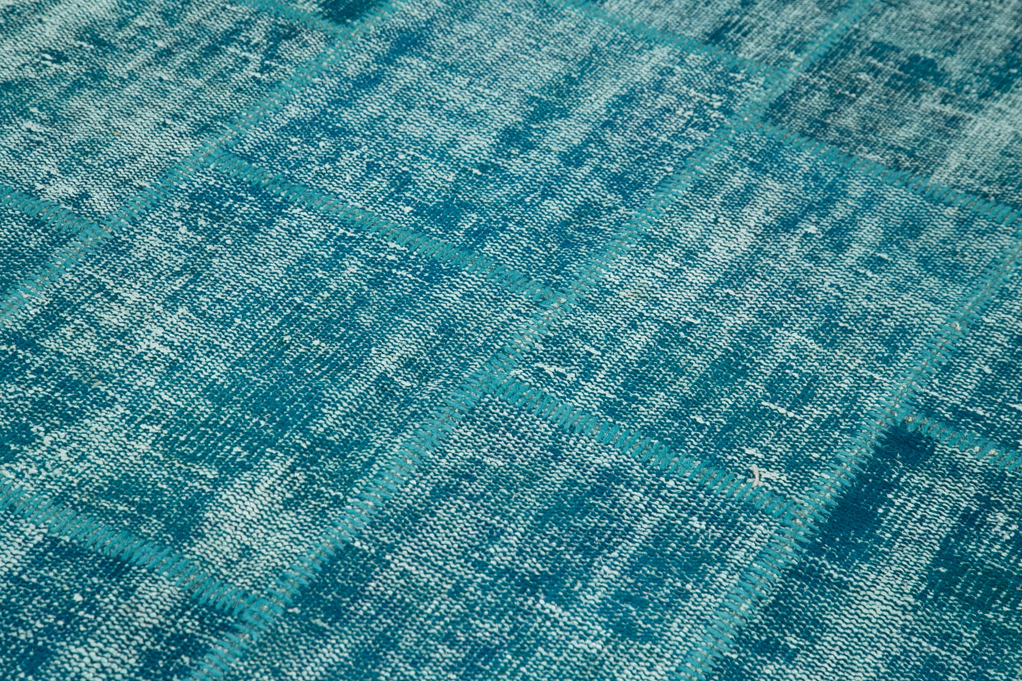 Handmade Area Rug - Turquoise Patchwork Cotton Wool Vintage Turkish Carpet 5'9''x8'1''