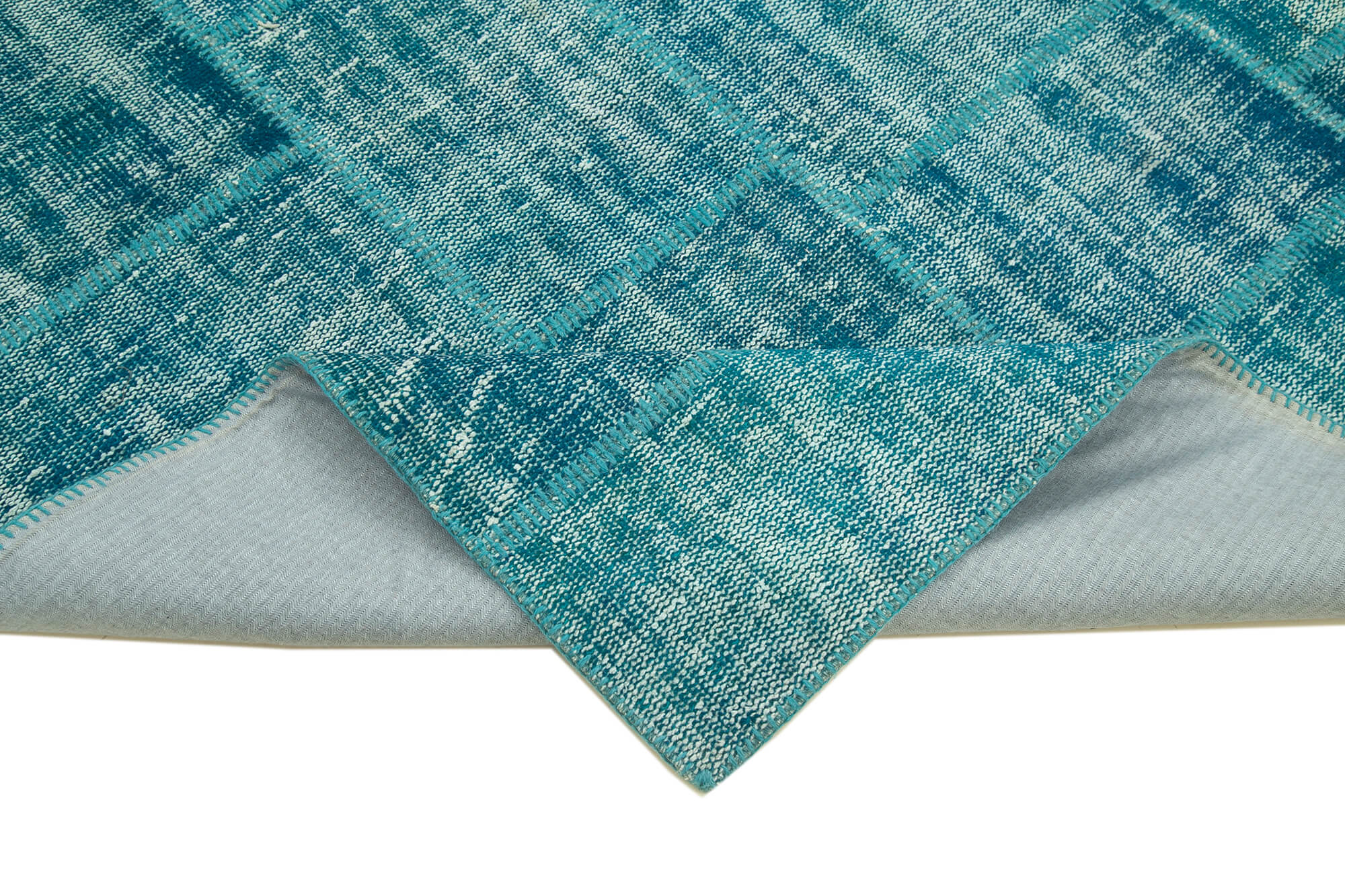 Handmade Area Rug - Turquoise Patchwork Cotton Wool Vintage Turkish Carpet 5'9''x8'1''