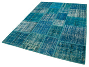 Handmade Area Rug - Turquoise Patchwork Cotton Wool Vintage Carpet 5'9''x8'0''