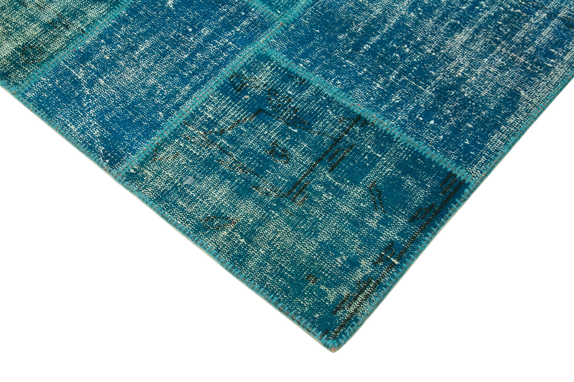 Handmade Area Rug - Turquoise Patchwork Cotton Wool Vintage Carpet 5'9''x8'0''