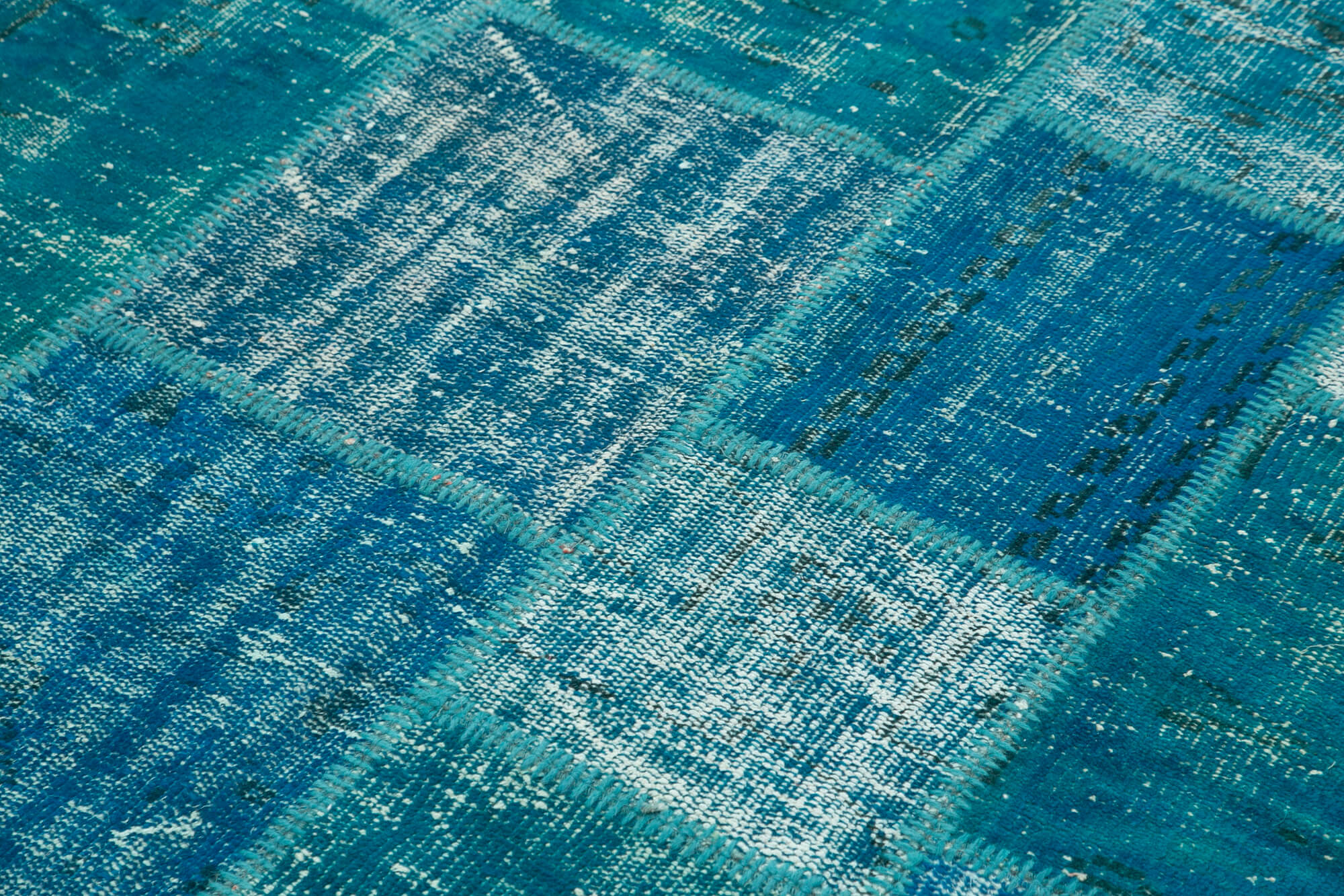 Handmade Area Rug - Turquoise Patchwork Cotton Wool Vintage Carpet 5'9''x8'0''