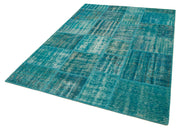 Handmade Area Rug - Turquoise Patchwork Cotton Wool Rug 5x8 Foot Durable Design