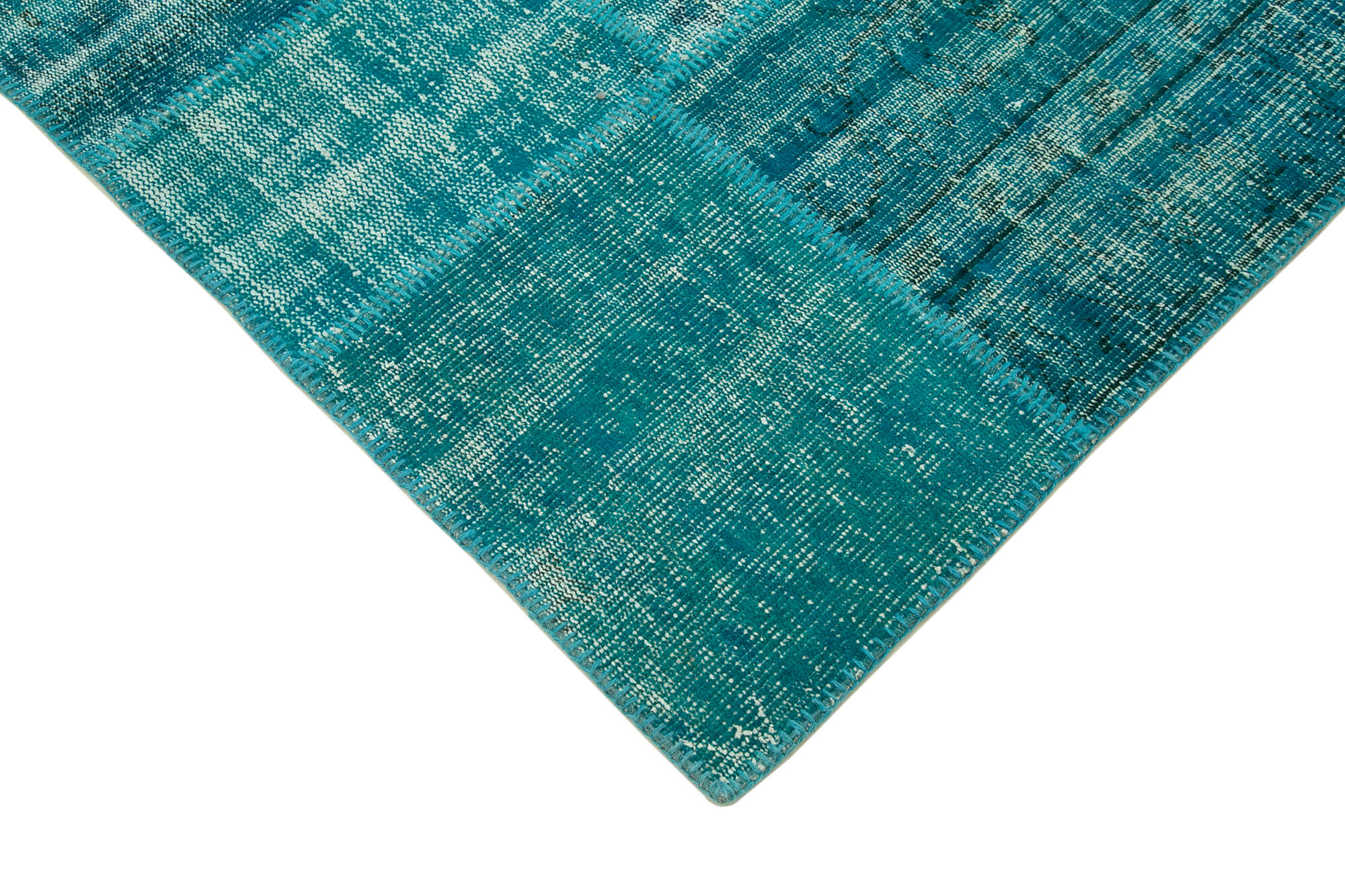 Handmade Area Rug - Turquoise Patchwork Cotton Wool Rug 5x8 Foot Durable Design