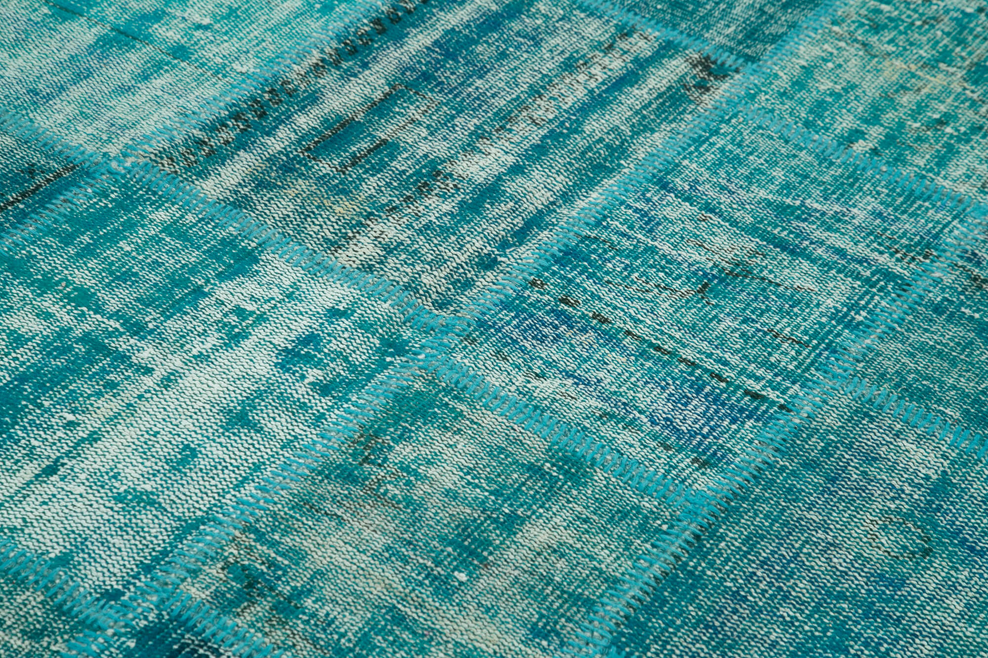 Handmade Area Rug - Turquoise Patchwork Cotton Wool Rug 5x8 Foot Durable Design