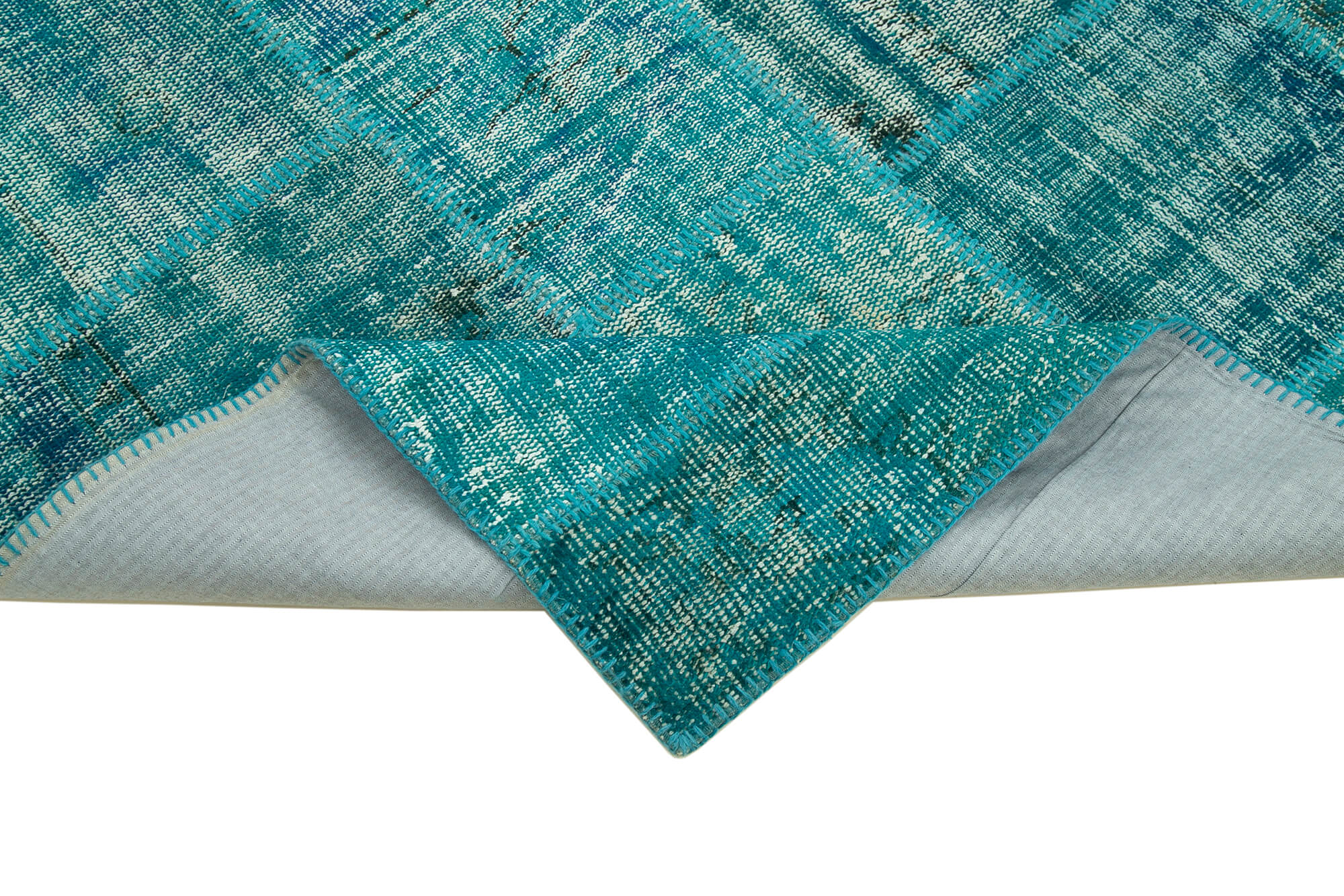 Handmade Area Rug - Turquoise Patchwork Cotton Wool Rug 5x8 Foot Durable Design
