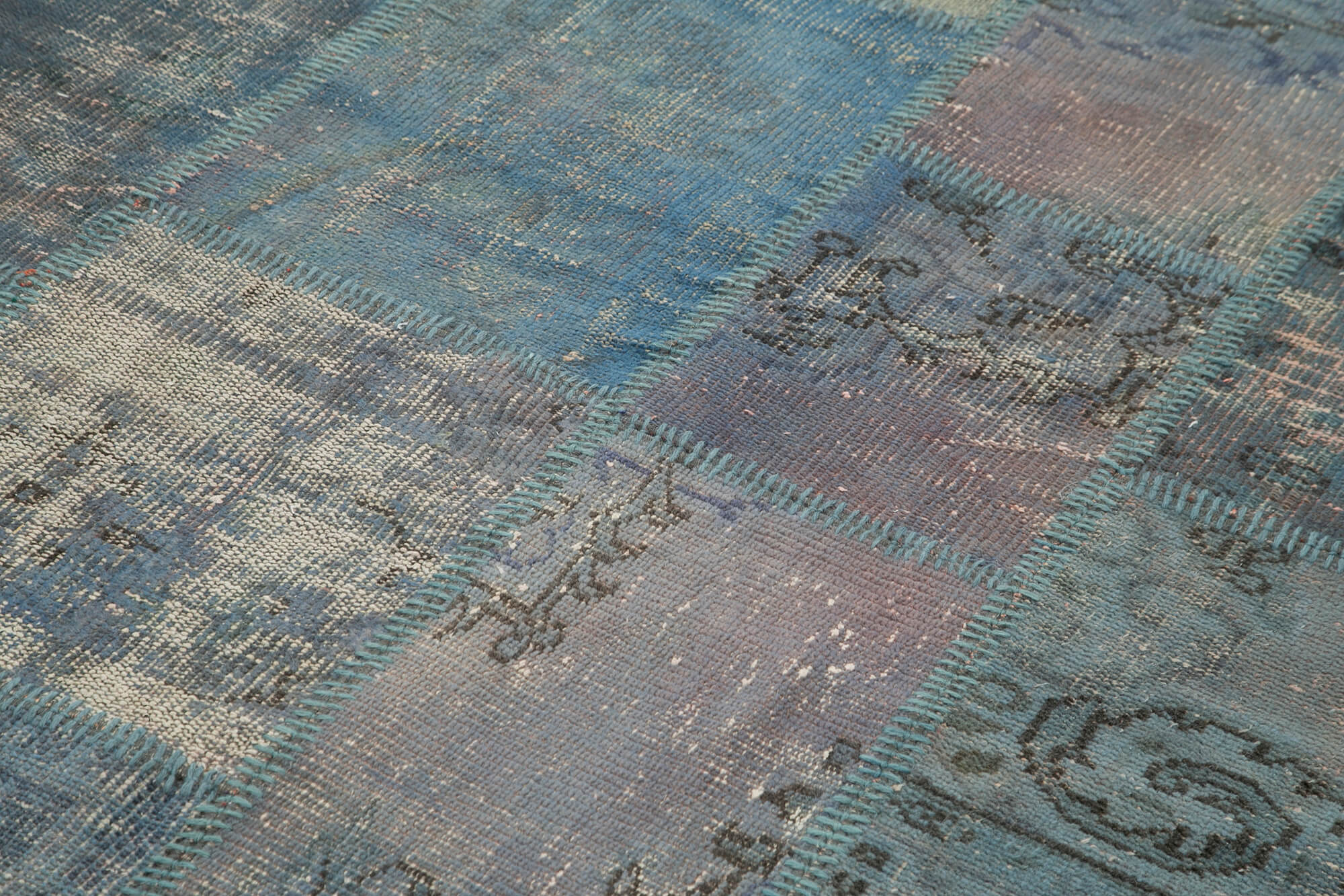 Handmade Area Rug - Blue Patchwork Cotton Wool Durable Turkish Carpet 5'10''x8'1''