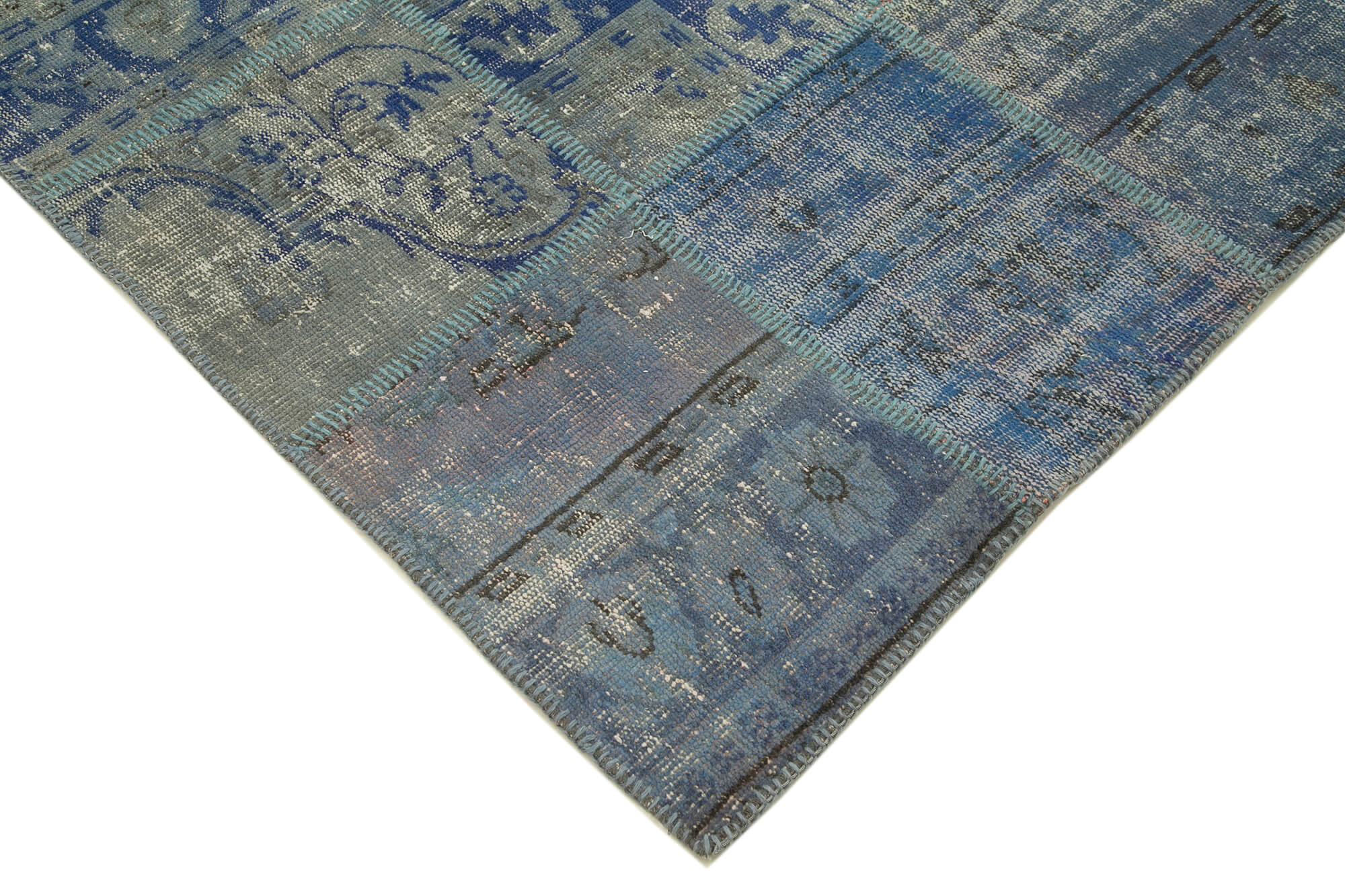 Handmade Patchwork Rug - Blue Area Rug 5'9''x8'1'' Cotton Wool Durable Wool Carpet