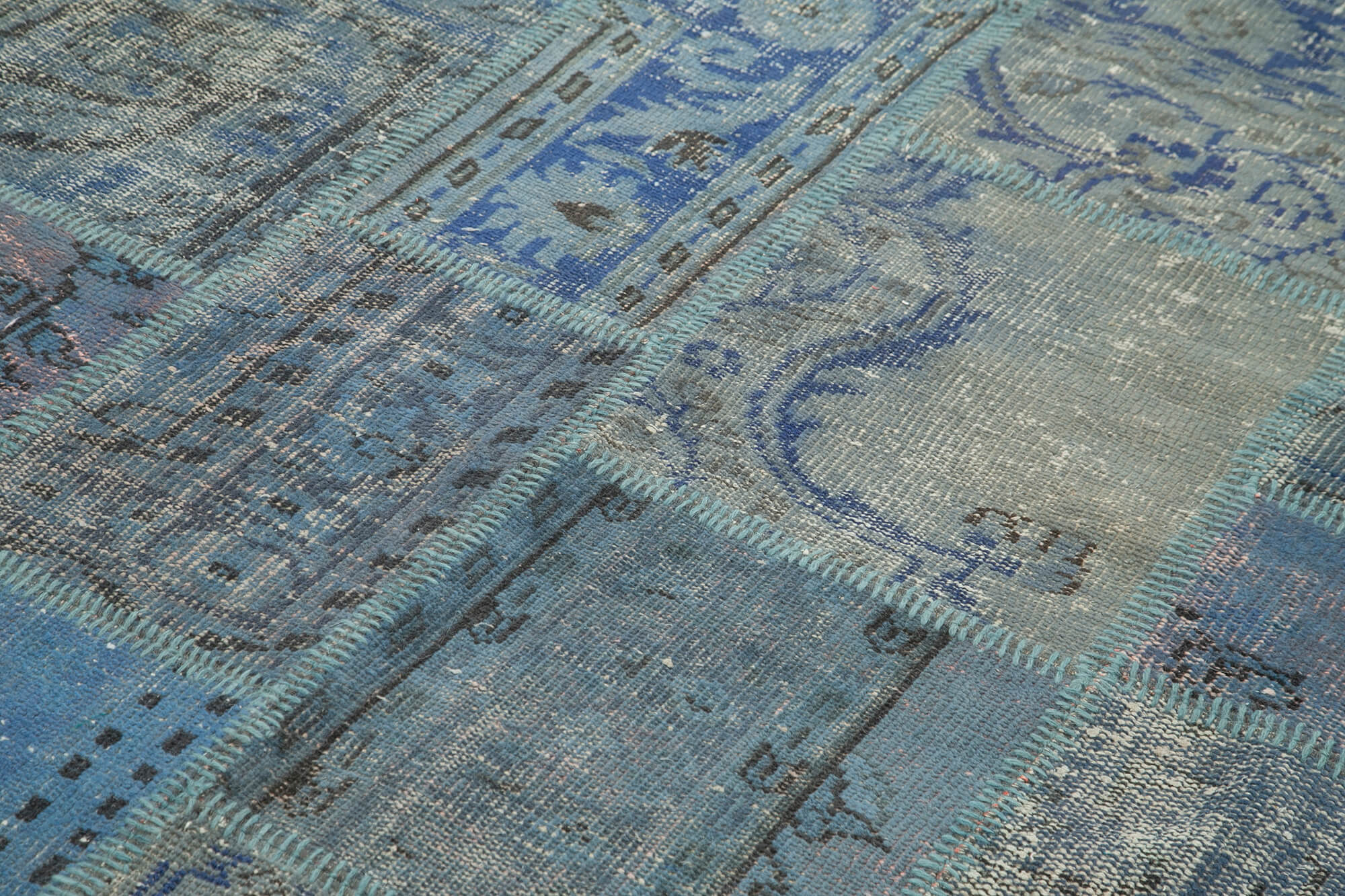 Handmade Patchwork Rug - Blue Area Rug 5'9''x8'1'' Cotton Wool Durable Wool Carpet