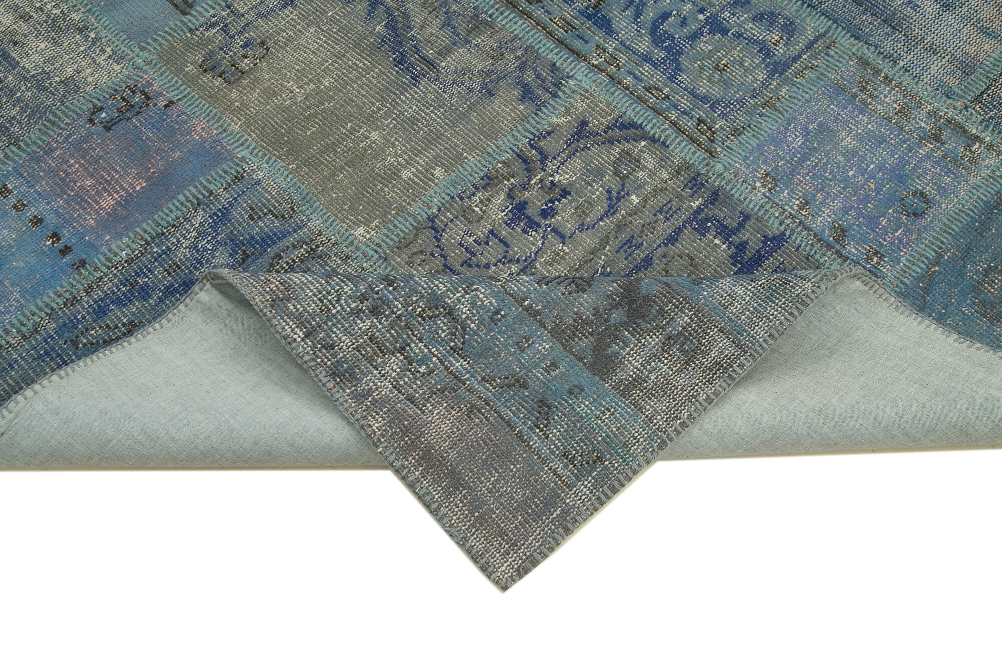 Handmade Patchwork Rug - Blue Area Rug 5'9''x8'1'' Cotton Wool Durable Wool Carpet