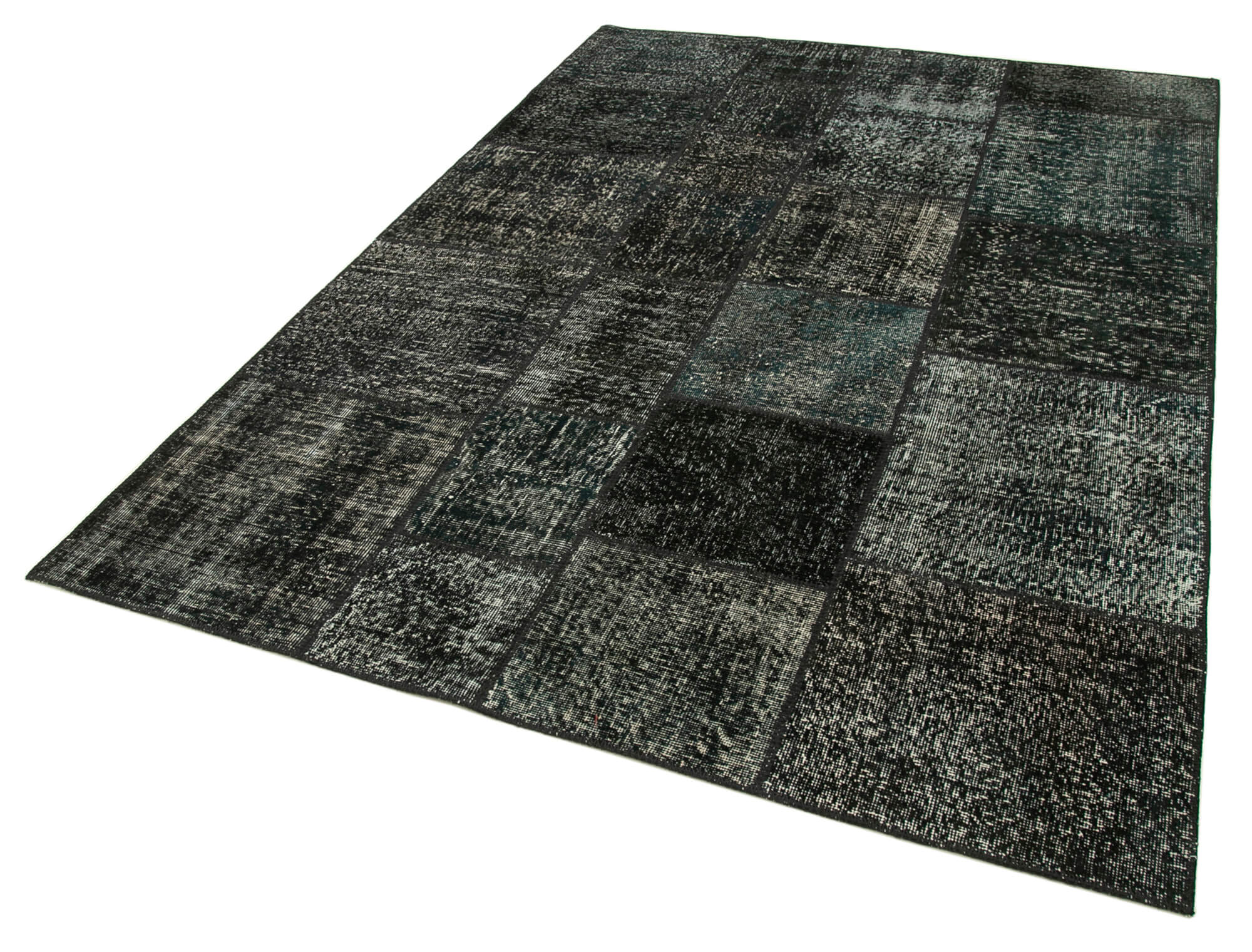 Handmade Patchwork Rug - Black Patchwork Carpet 5x8 Area Rug Cotton Wool