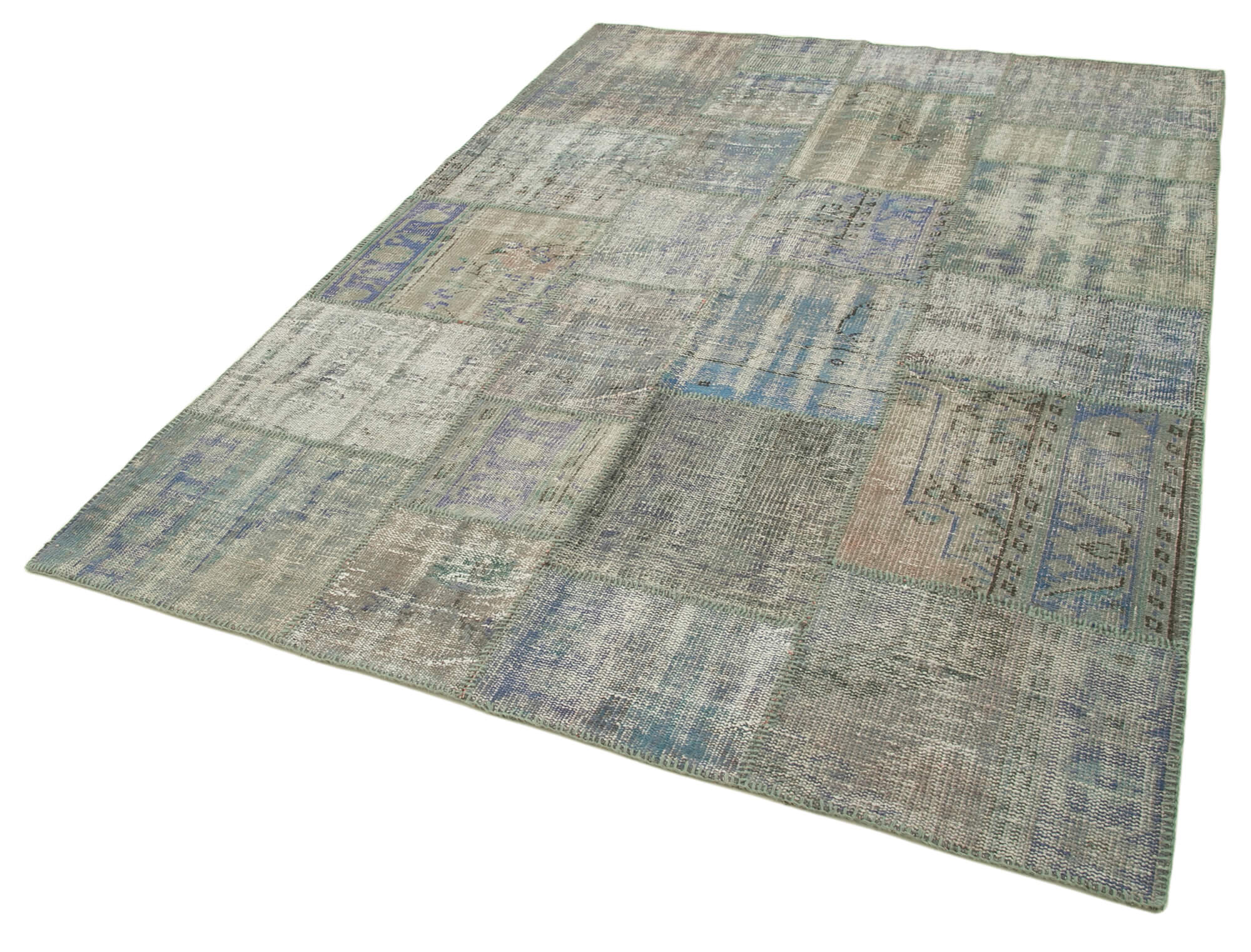 Handmade Patchwork Rug - Grey Cotton Wool Vintage Area Carpet 5'8''x8'1'' by Agacan