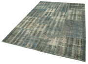 Handmade Patchwork Rug - Blue Cotton Wool Vintage Area Rug 5'9''x7'11''