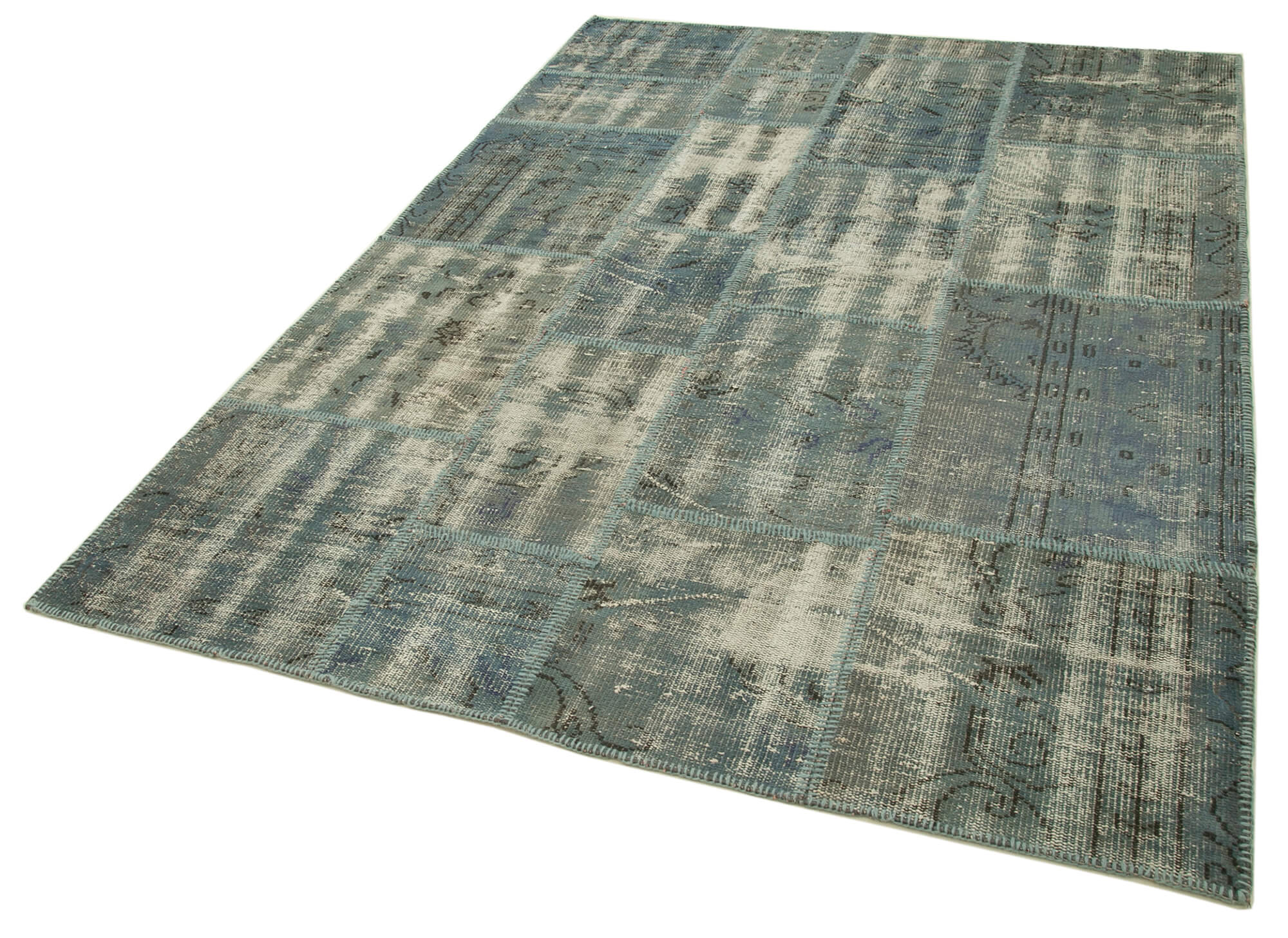 Handmade Patchwork Rug - Blue Cotton Wool Vintage Area Rug 5'9''x7'11''