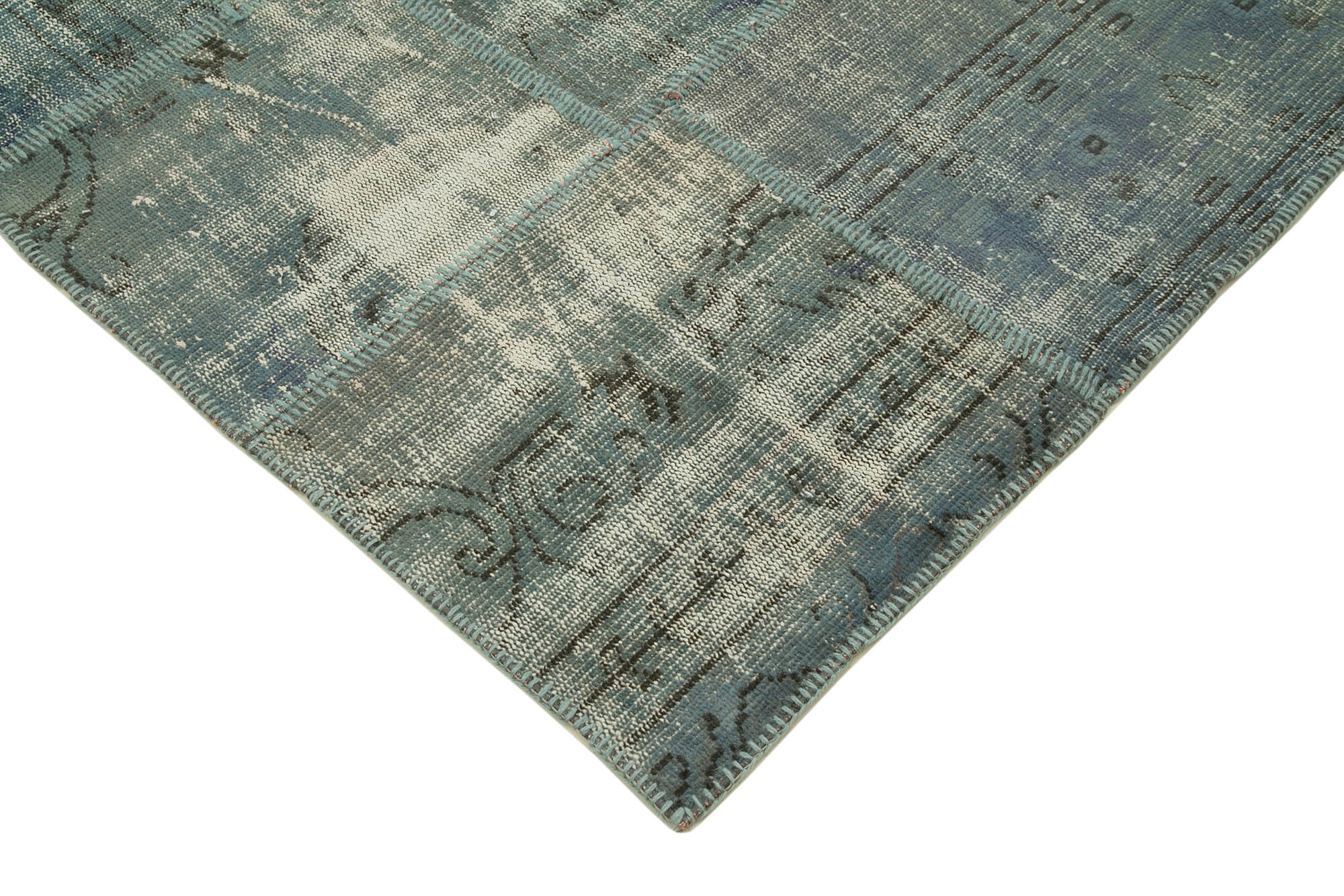 Handmade Patchwork Rug - Blue Cotton Wool Vintage Area Rug 5'9''x7'11''