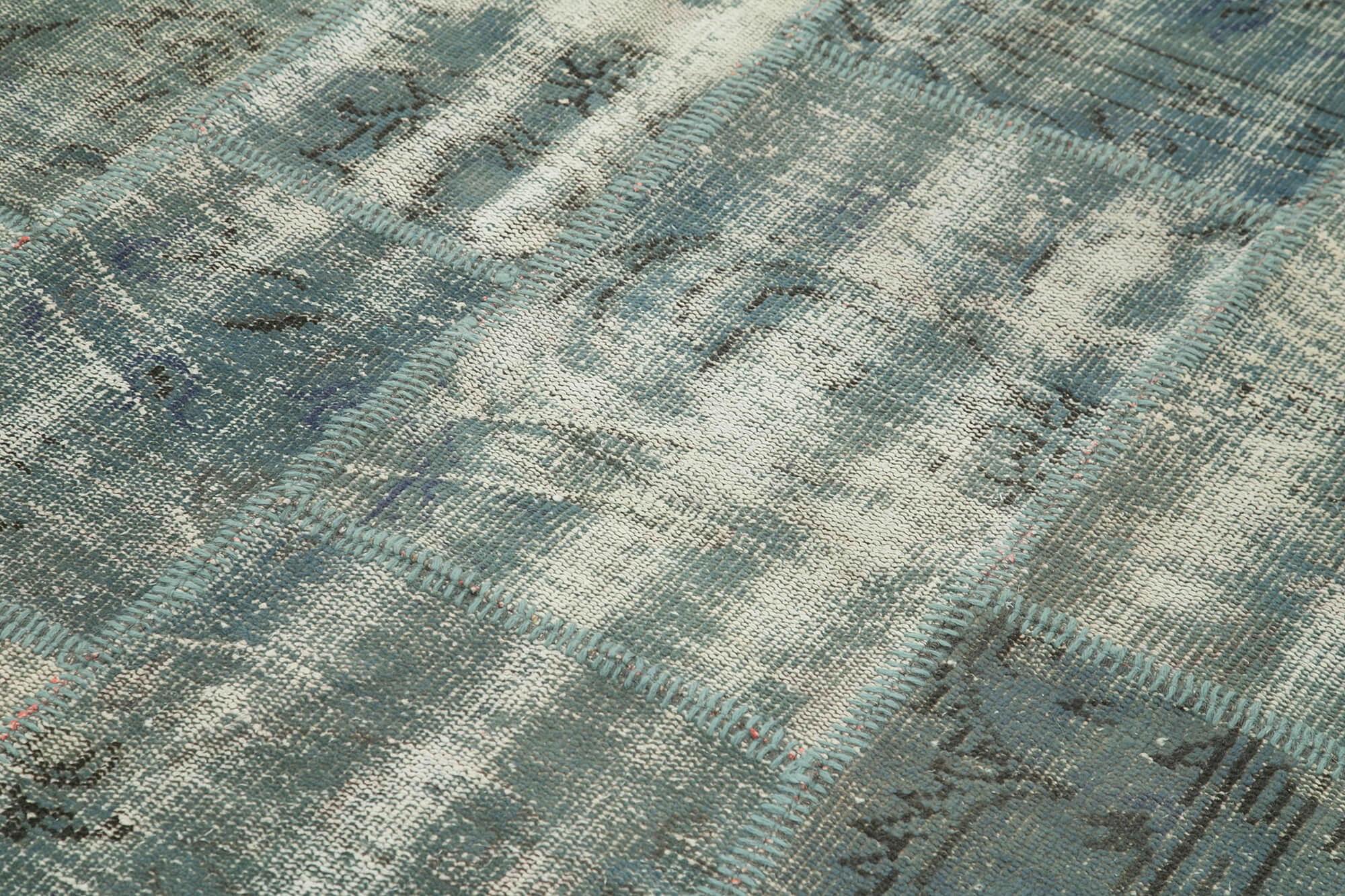 Handmade Patchwork Rug - Blue Cotton Wool Vintage Area Rug 5'9''x7'11''