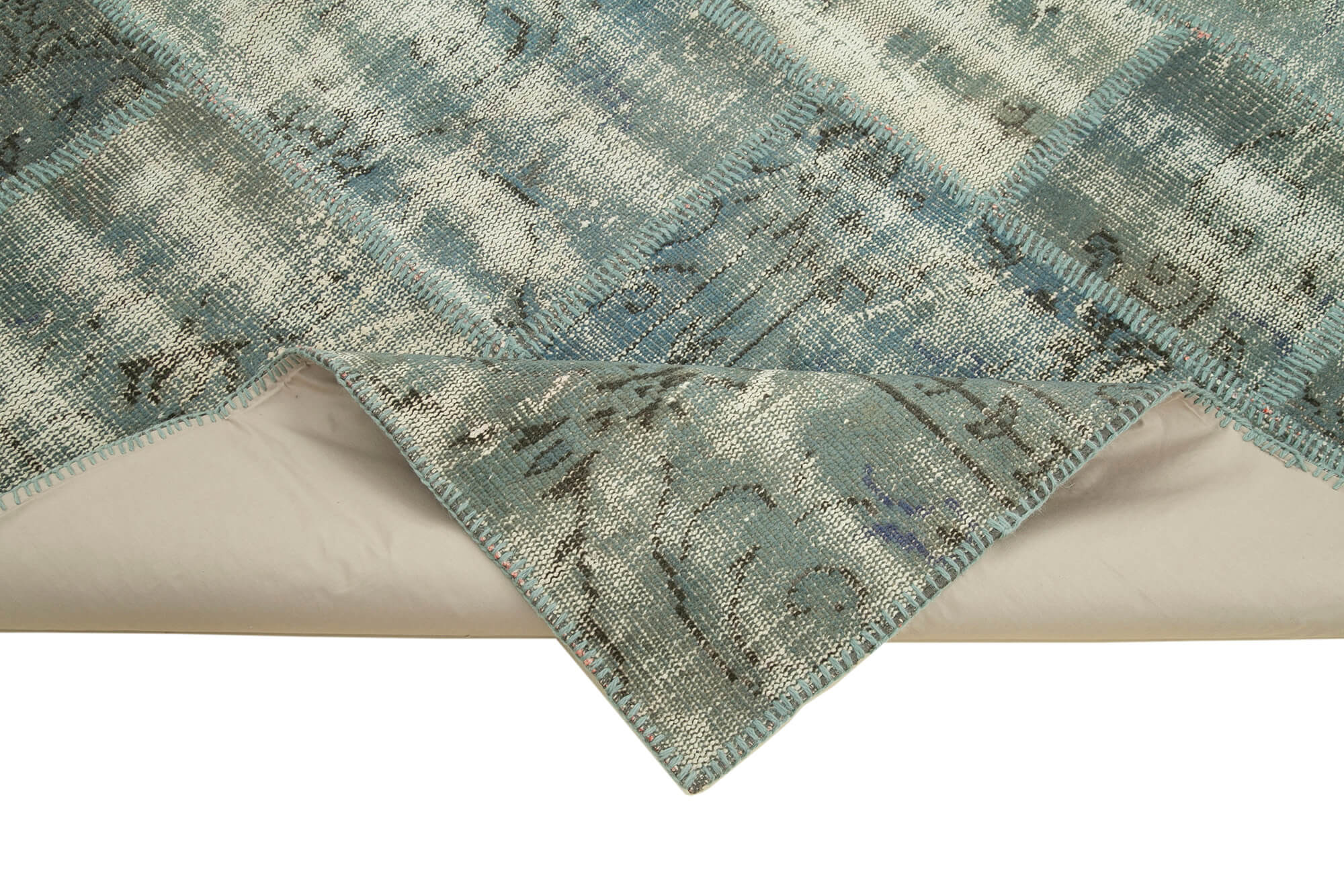Handmade Patchwork Rug - Blue Cotton Wool Vintage Area Rug 5'9''x7'11''