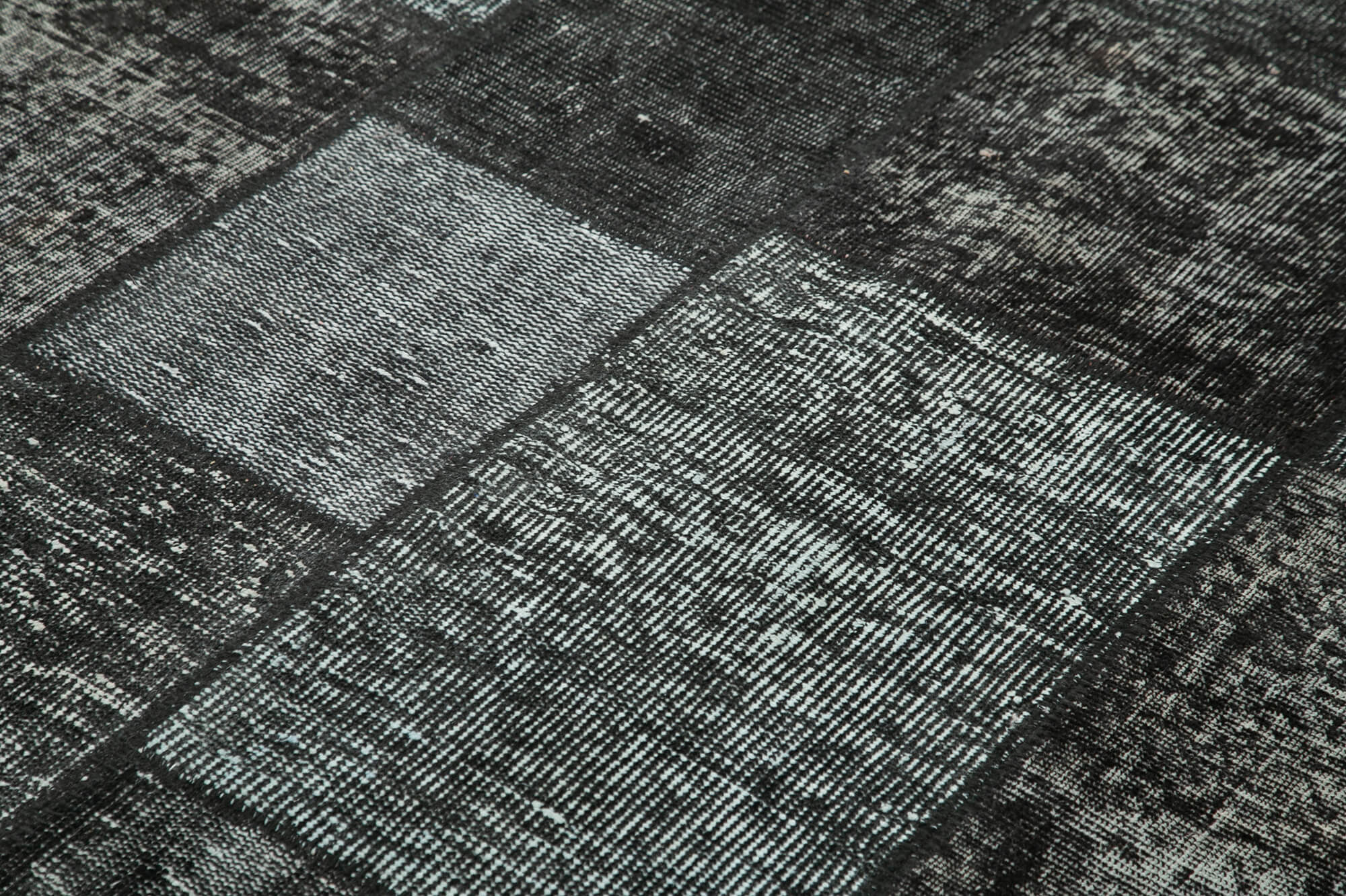 Handmade Area Rug - Black Patchwork Cotton Wool Vintage Turkish Carpet 5'7''x8'1''
