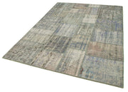 Handmade Patchwork Rug - Kirk Yama Grey Cotton Wool Vintage Area Carpet 5'9''x8'0''