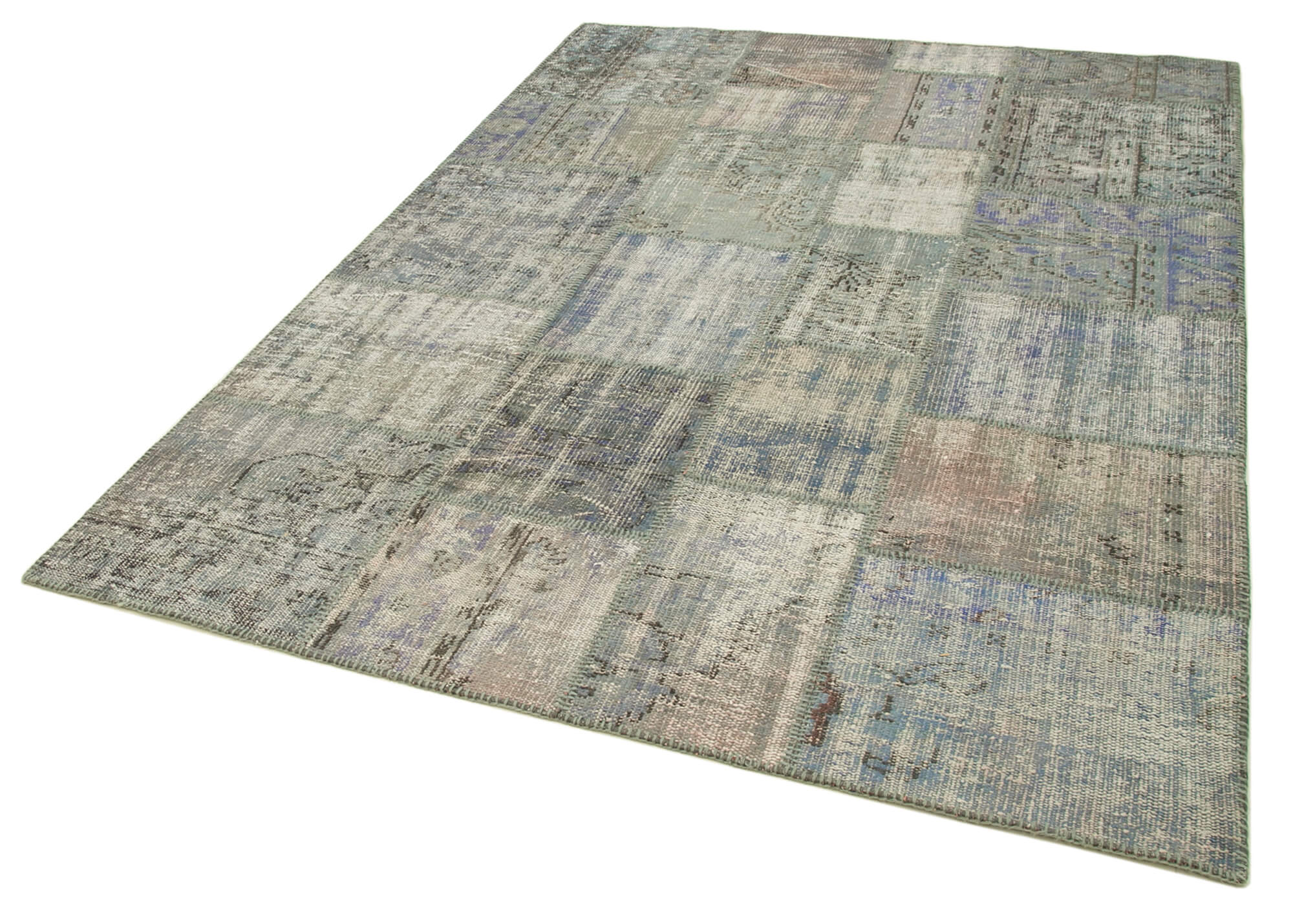 Handmade Patchwork Rug - Kirk Yama Grey Cotton Wool Vintage Area Carpet 5'9''x8'0''