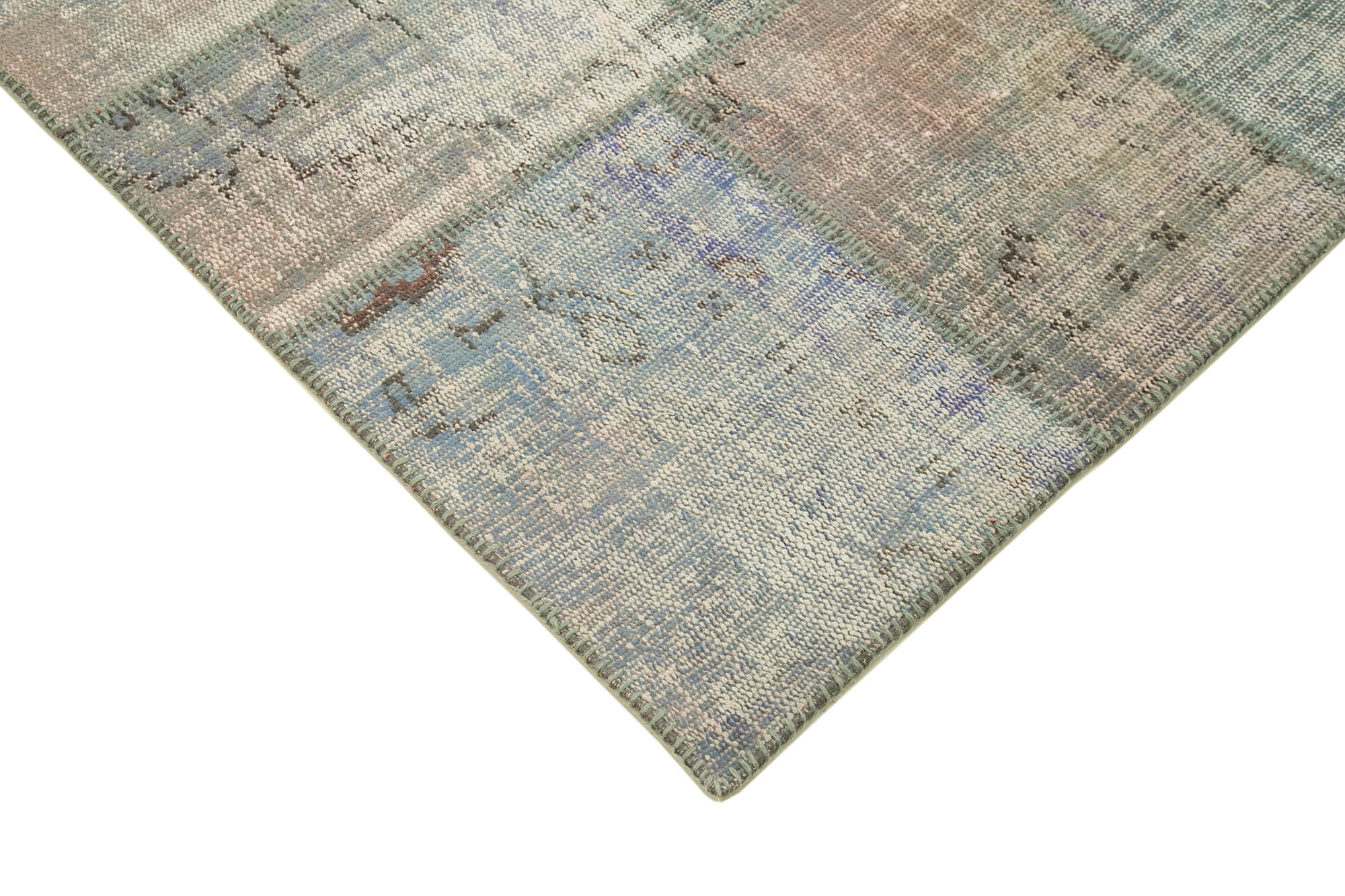 Handmade Patchwork Rug - Kirk Yama Grey Cotton Wool Vintage Area Carpet 5'9''x8'0''