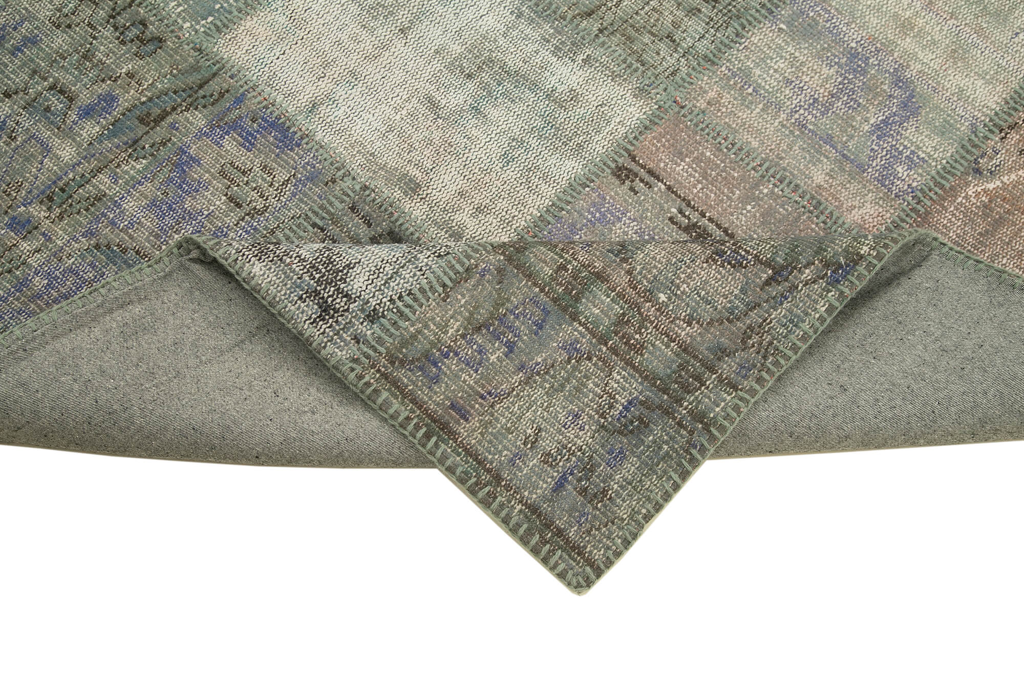 Handmade Patchwork Rug - Kirk Yama Grey Cotton Wool Vintage Area Carpet 5'9''x8'0''