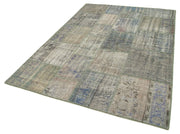 Handmade Patchwork Rug - Vintage Area Rug 5'9''x8'1'' Grey Cotton Wool Carpet
