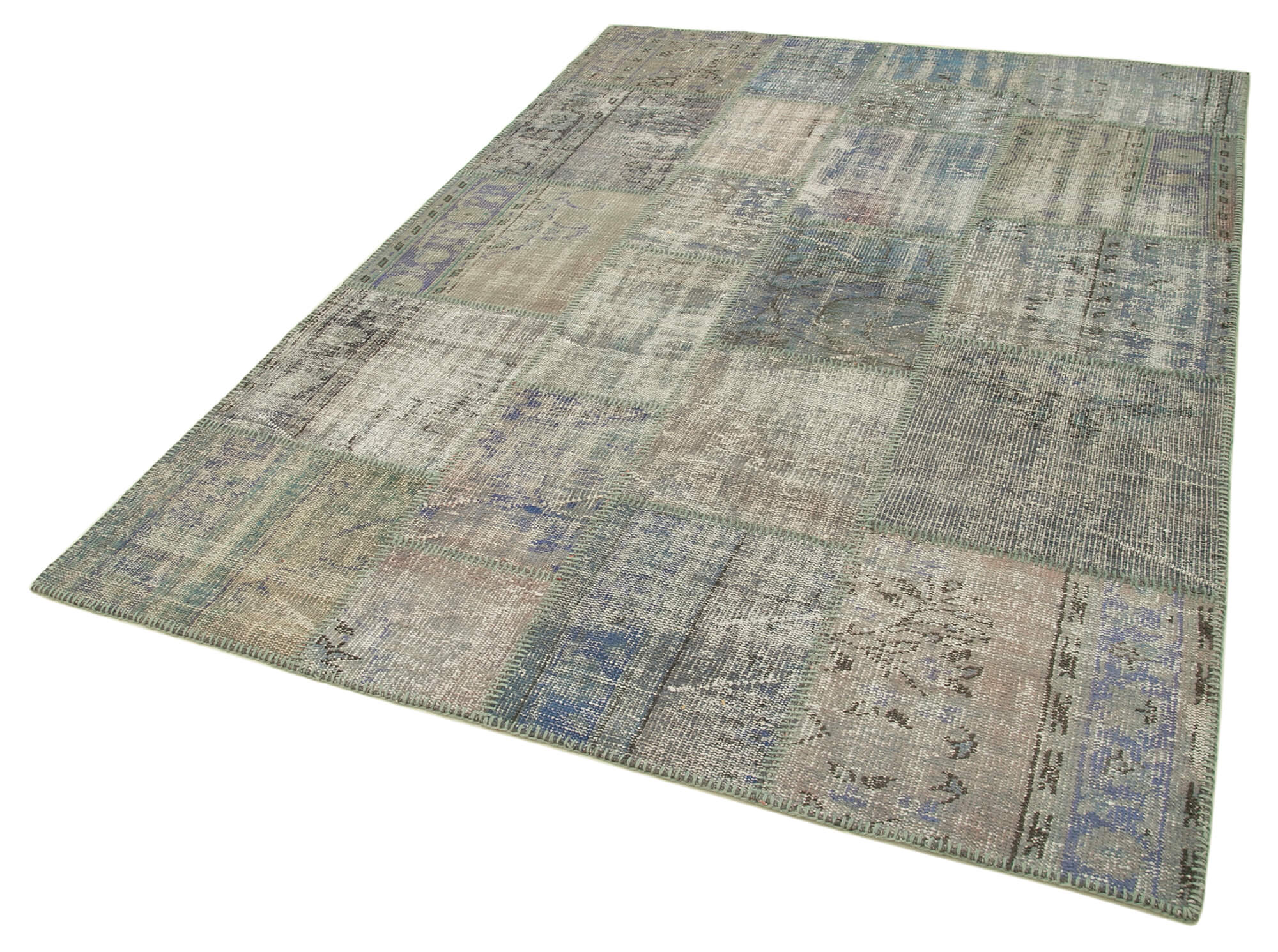 Handmade Patchwork Rug - Vintage Area Rug 5'9''x8'1'' Grey Cotton Wool Carpet
