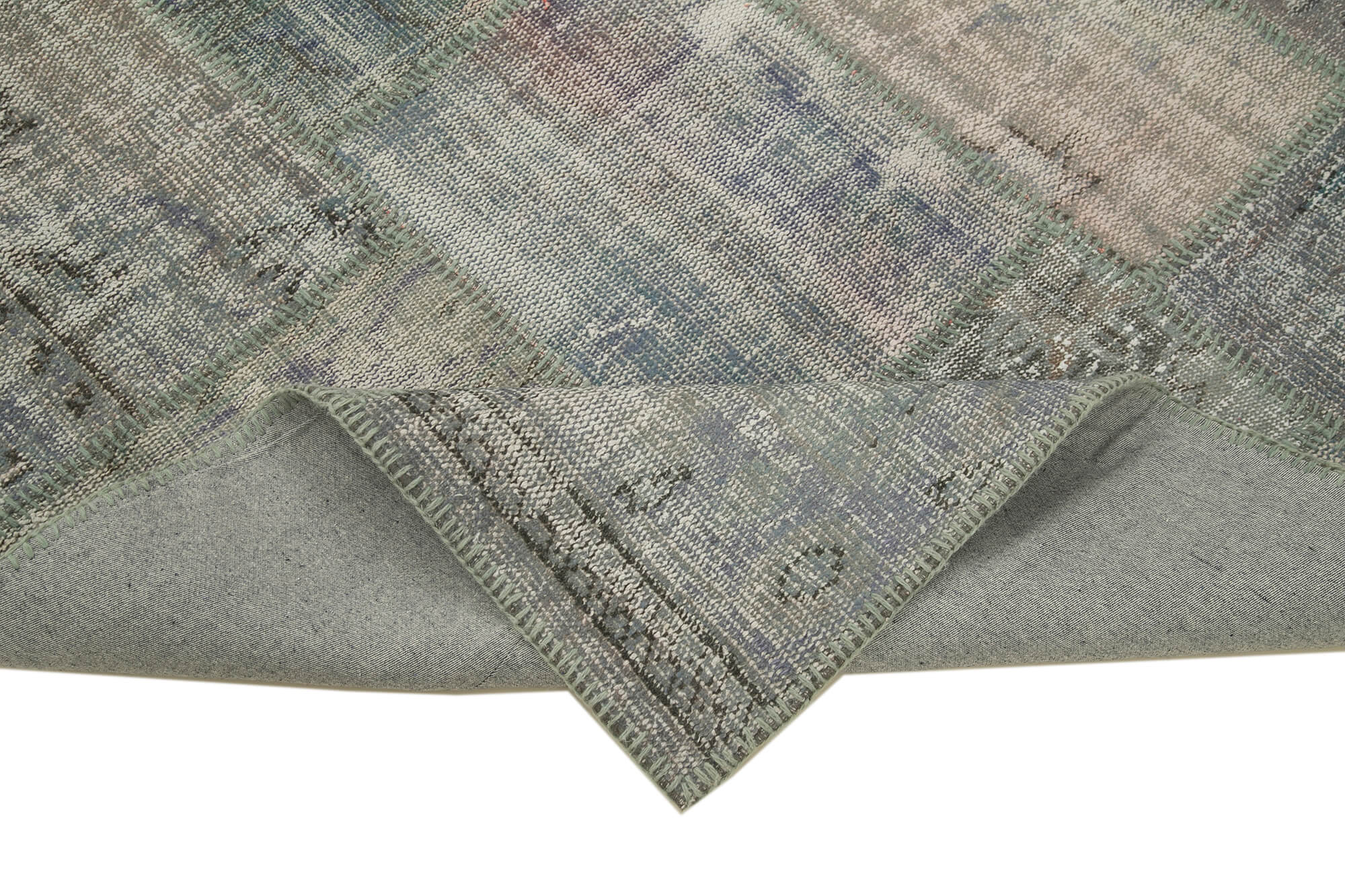 Handmade Patchwork Rug - Vintage Area Rug 5'9''x8'1'' Grey Cotton Wool Carpet