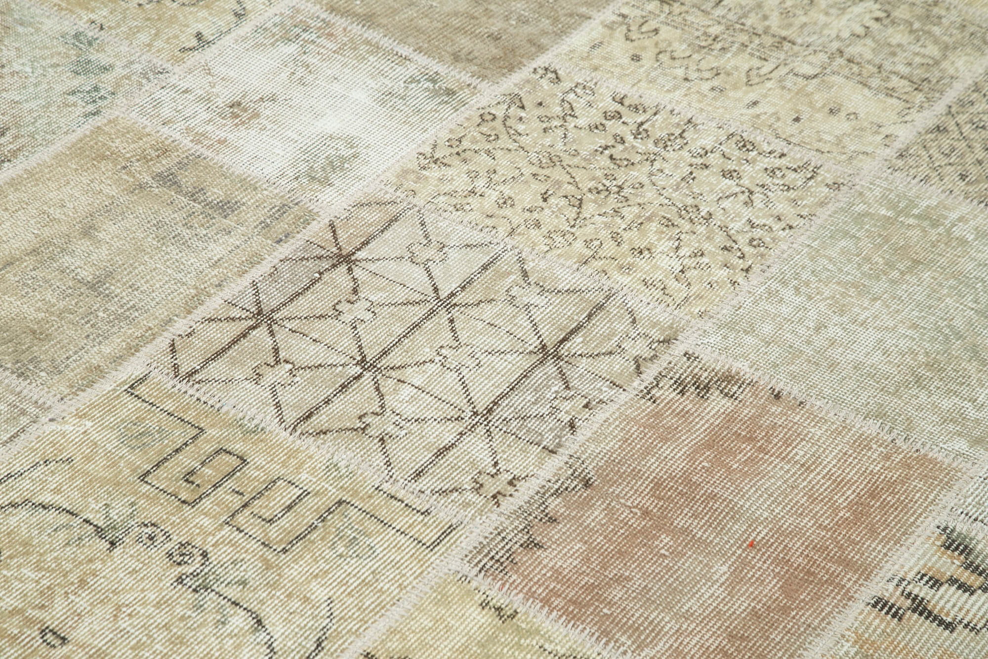 Handmade Area Rug - Beige Patchwork Cotton Wool Vintage Hand Woven Carpet 5'8'' x 7'10''