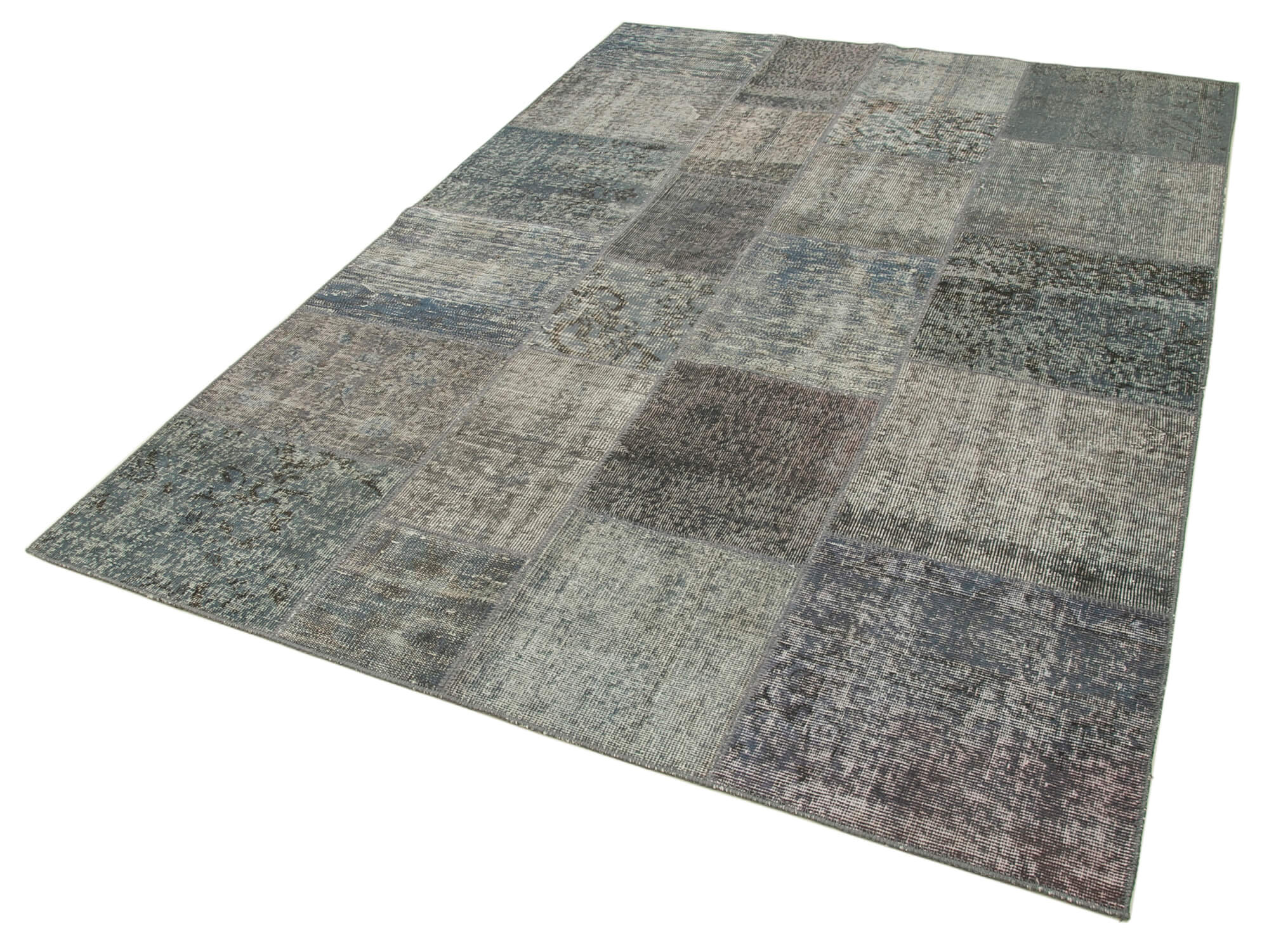 Handmade Patchwork Rug - Kirk Yama Grey Cotton Wool Area Rug 5'7'' x 7'11''