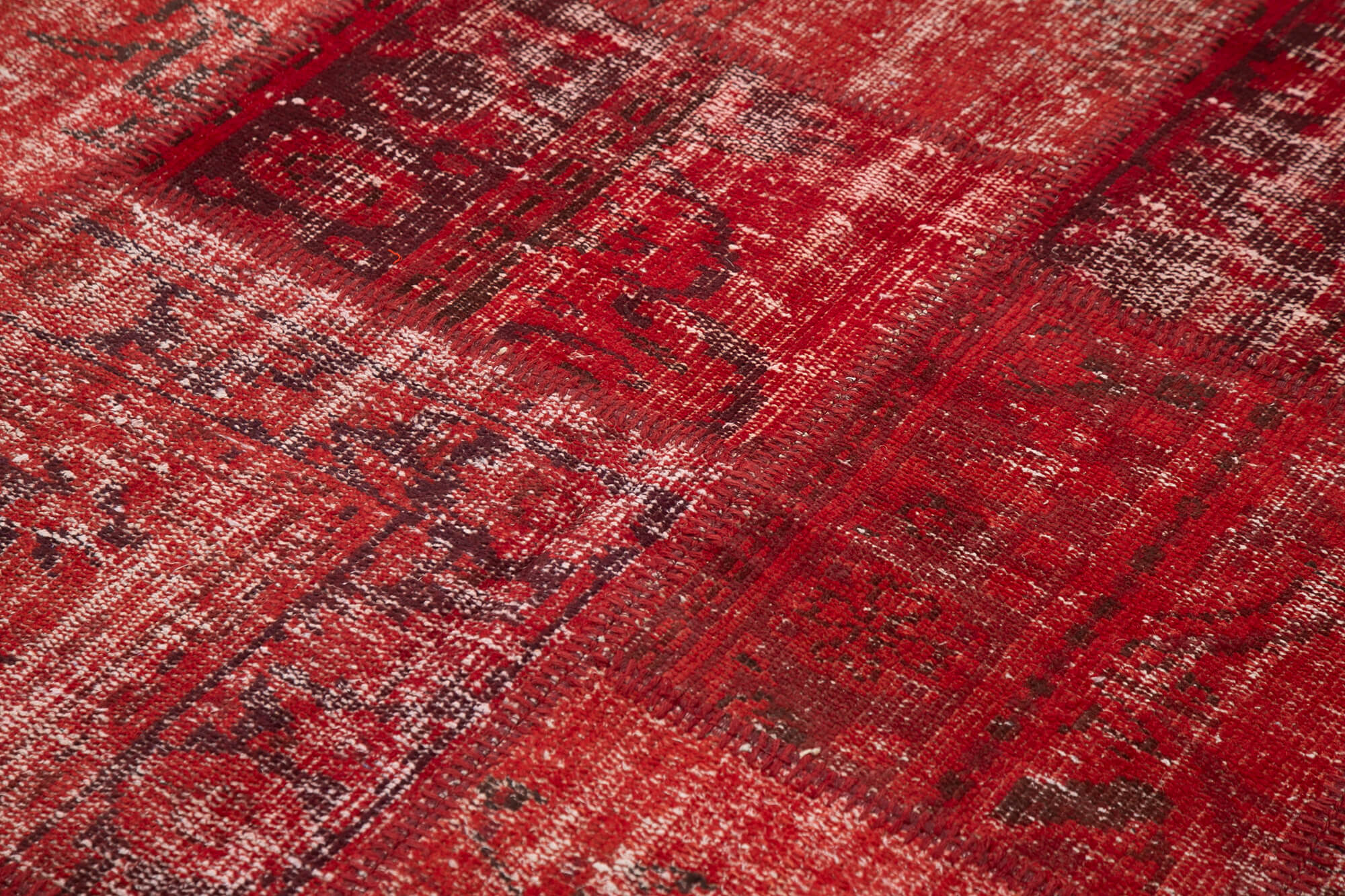 Handmade Area Rug – Red Patchwork Vintage Wool Cotton Carpet 5'7''x8'0''