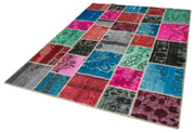 Handmade Wool Area Rug - Blue Patchwork Cotton Wool Carpet 5'10" x 8'0"