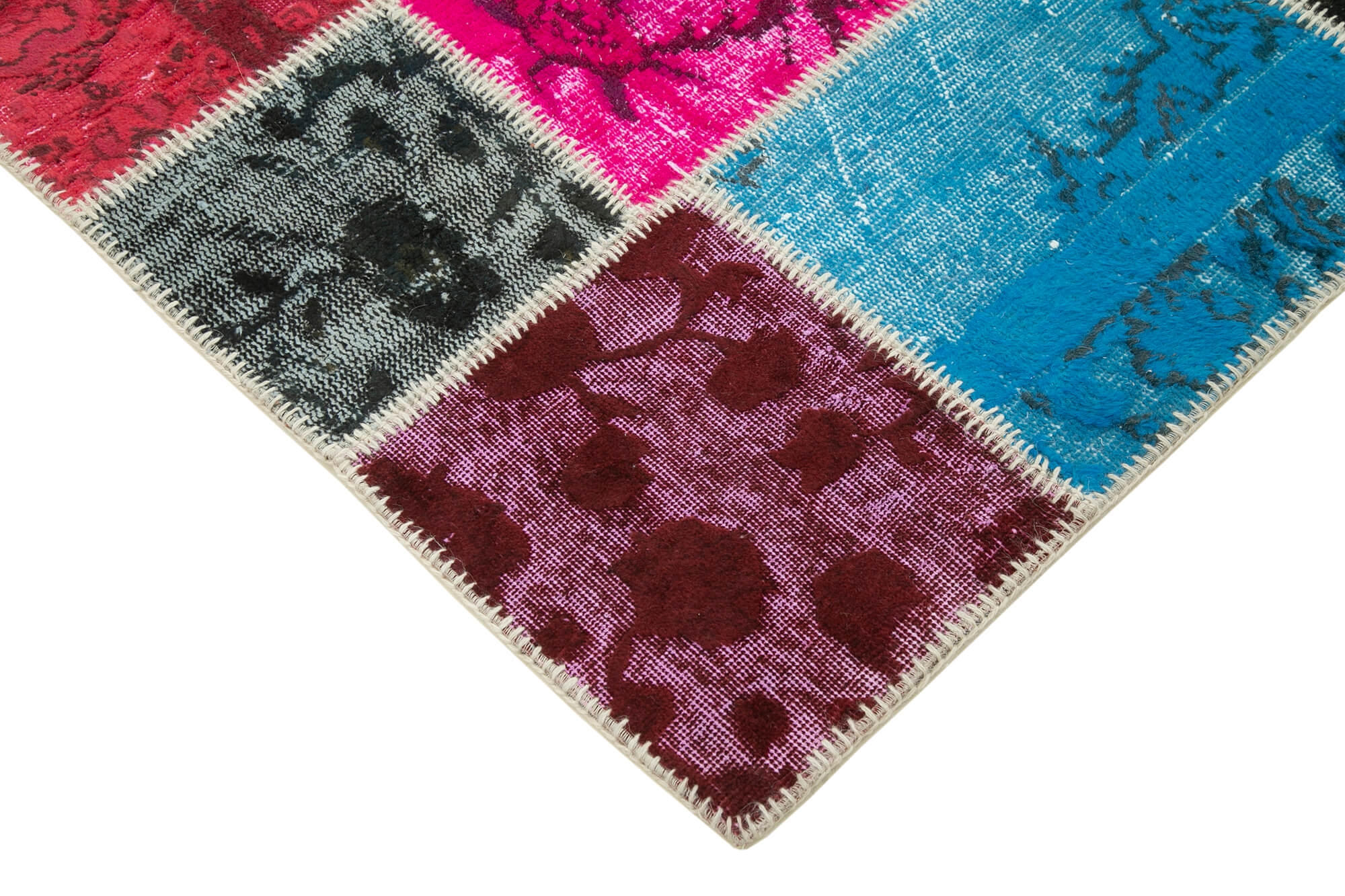 Handmade Wool Area Rug - Blue Patchwork Cotton Wool Carpet 5'10" x 8'0"