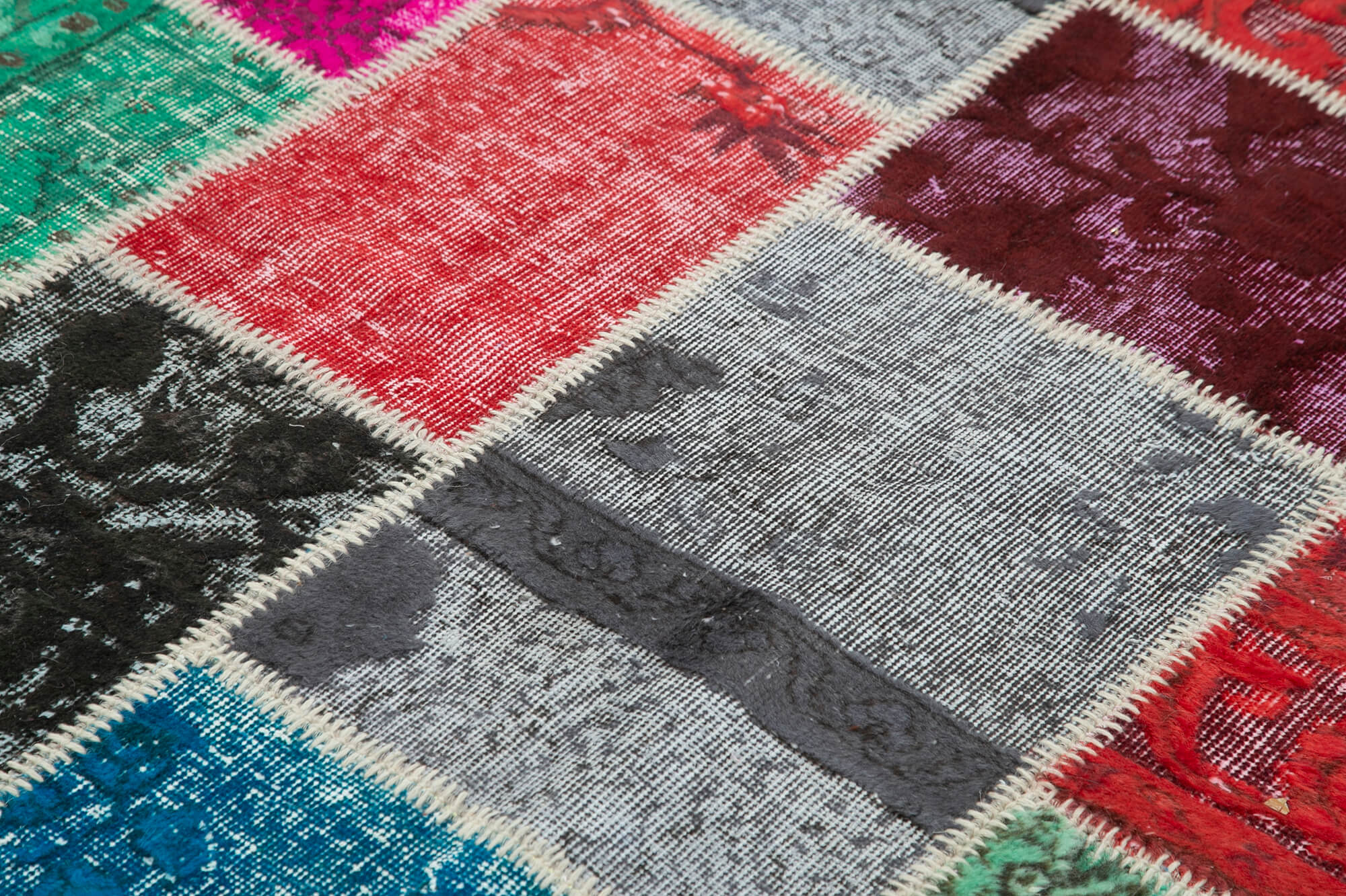 Handmade Wool Area Rug - Blue Patchwork Cotton Wool Carpet 5'10" x 8'0"