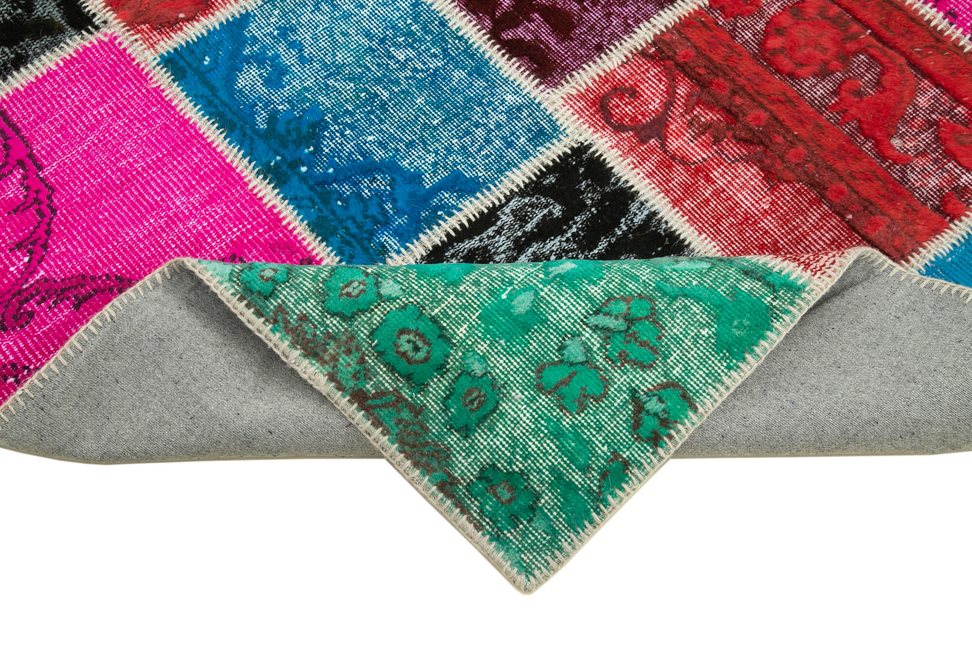 Handmade Wool Area Rug - Blue Patchwork Cotton Wool Carpet 5'10" x 8'0"